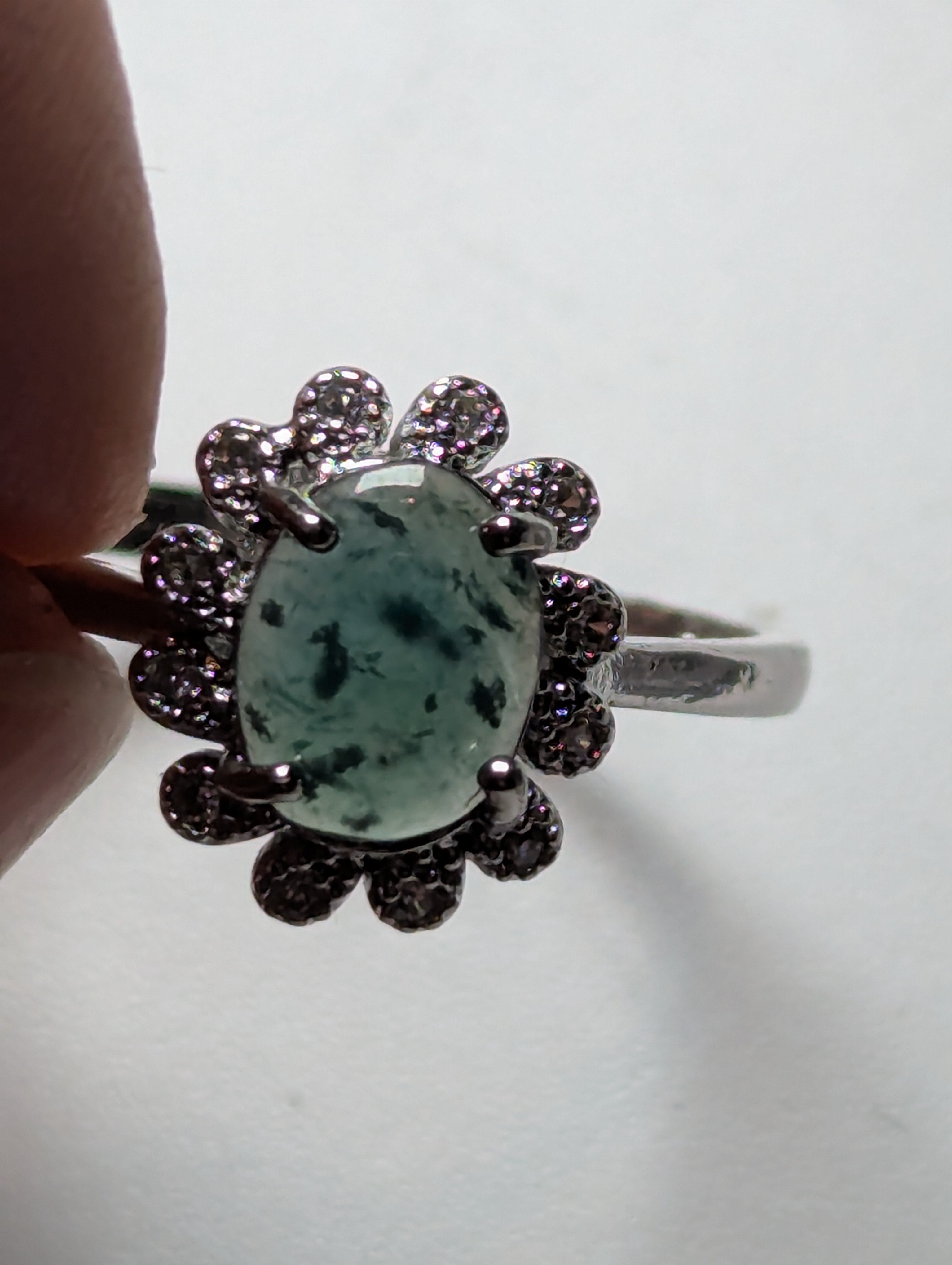 Moss Agate crystal Adjustable ring stainless steel