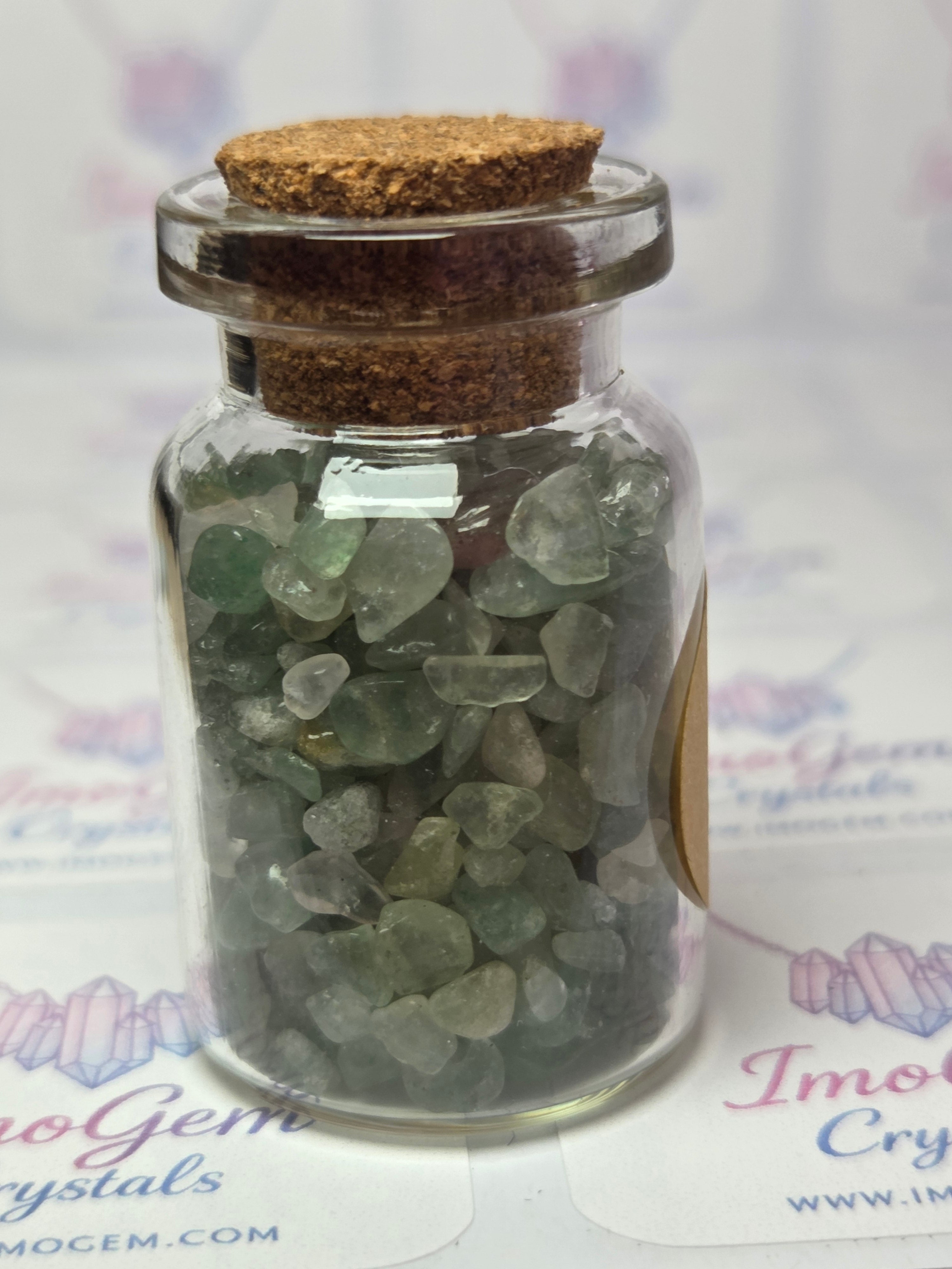 Crystal chips in glass jar