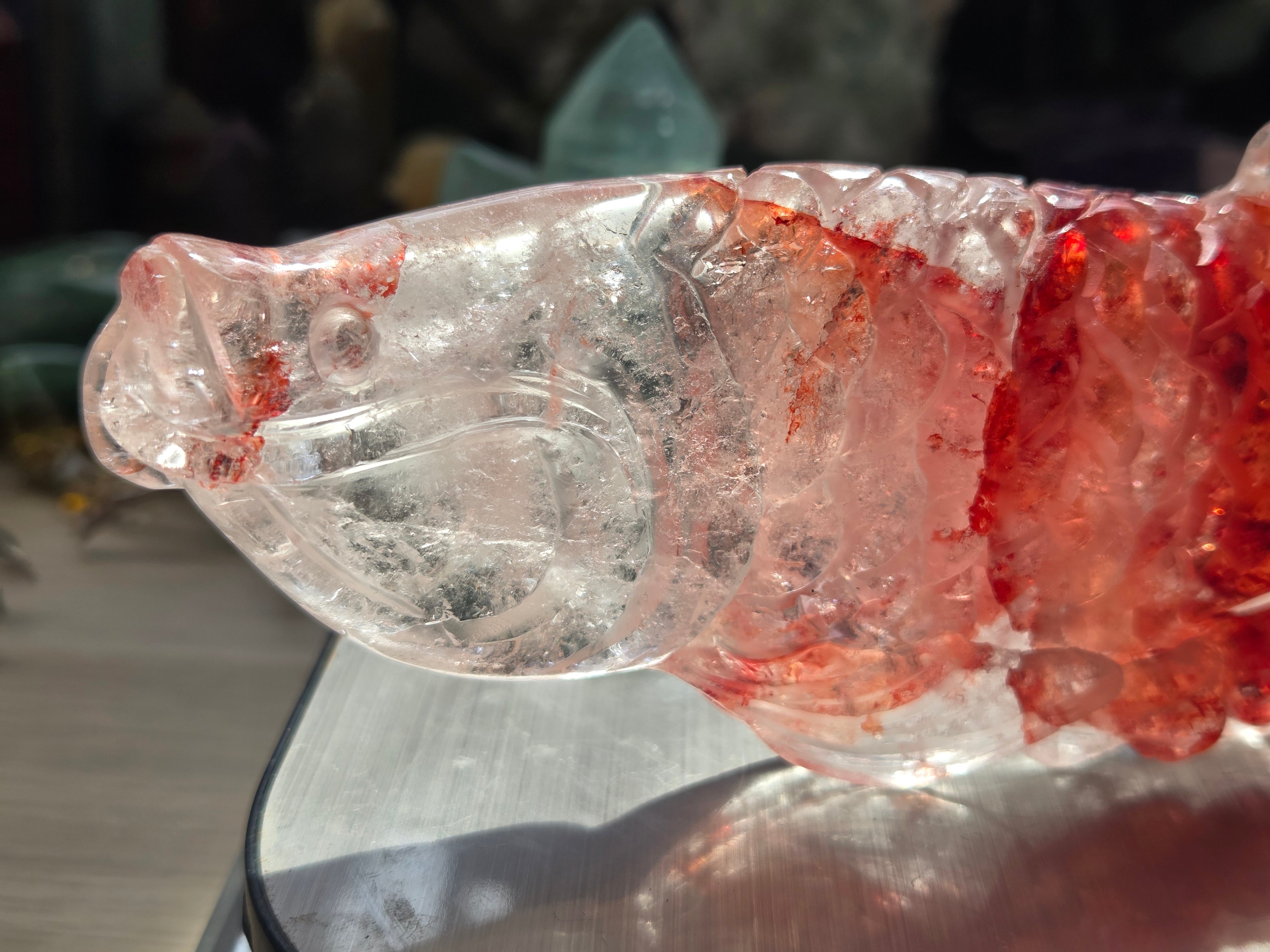 Madagascar fire quartz crystal fish carving