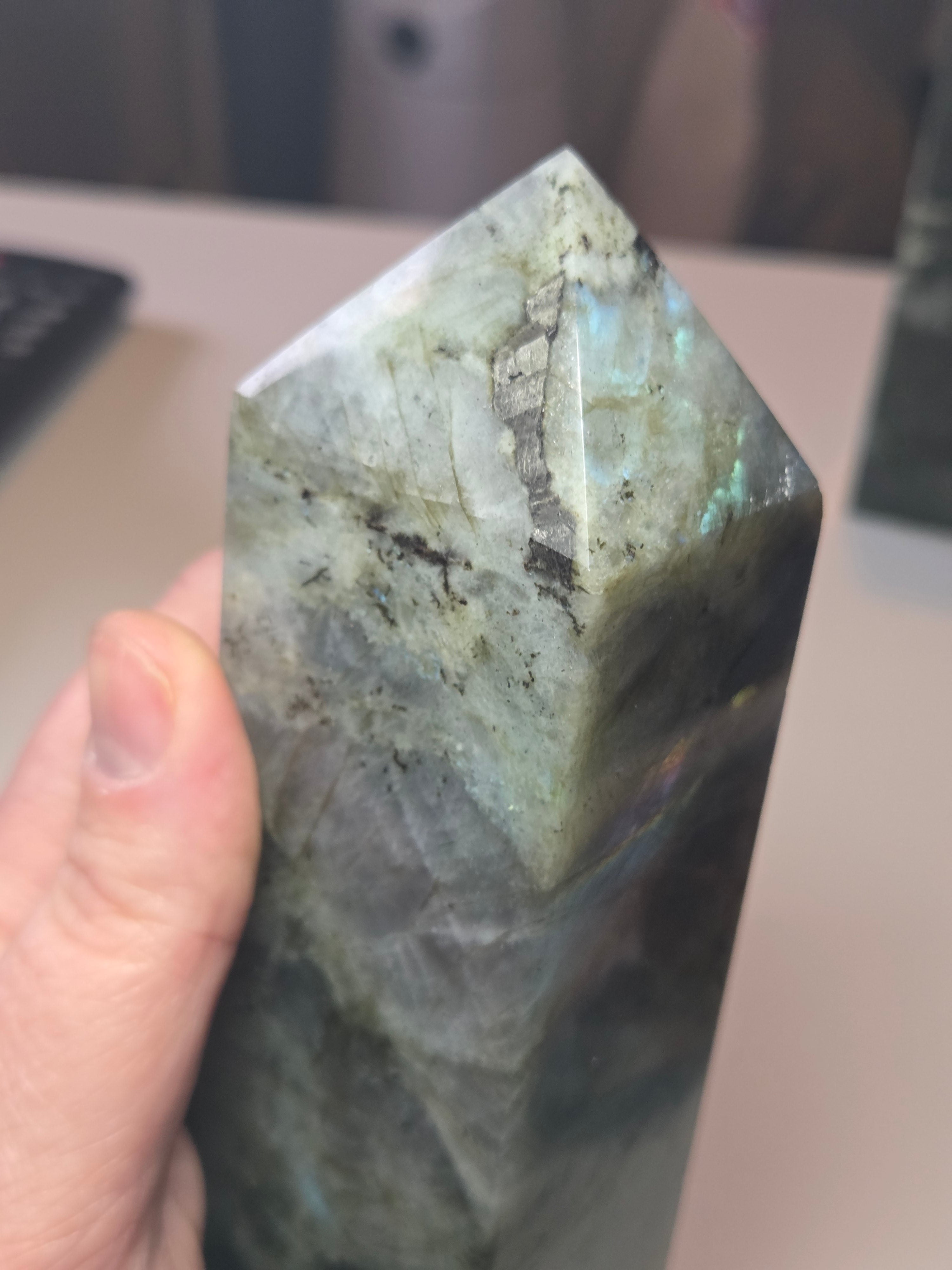 Labradorite crystal tower carving