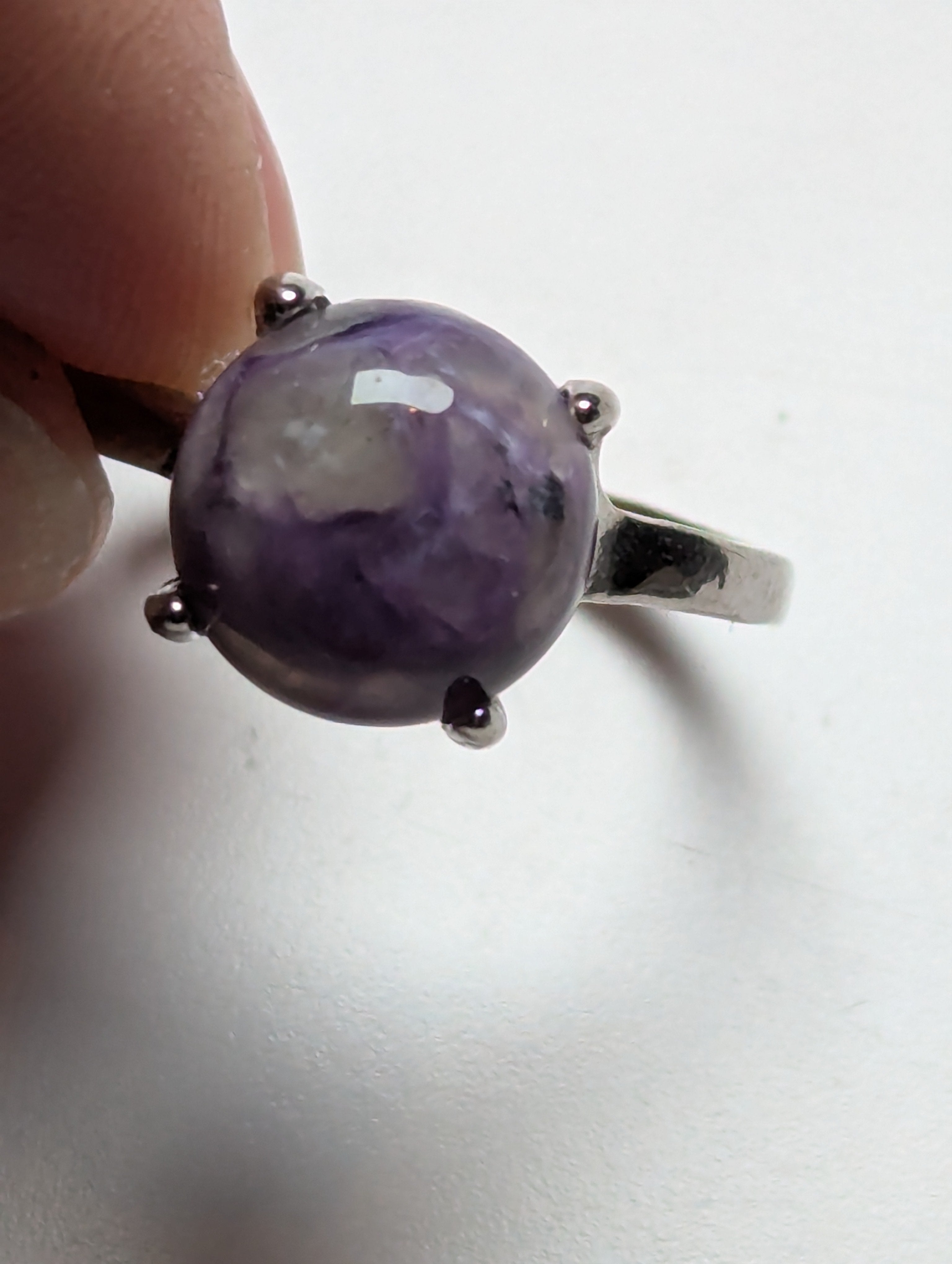 purple charoite crystal adjustable ring stainless steel