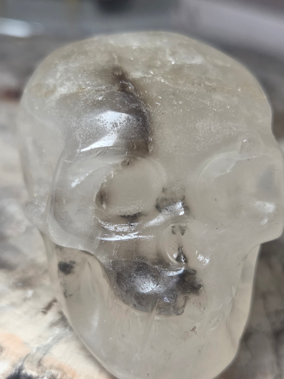 Garden quartz crystal skull carving