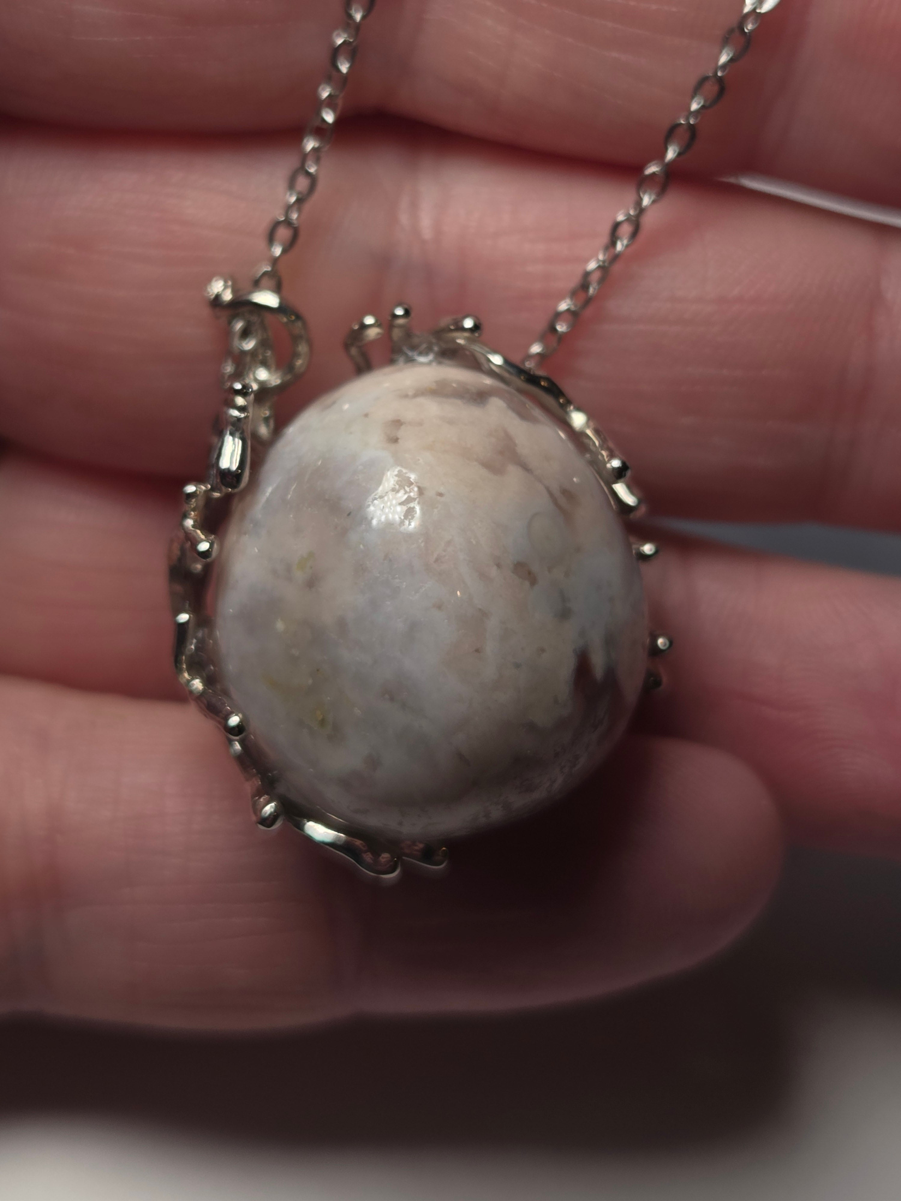 Pink flower agate crystal necklace