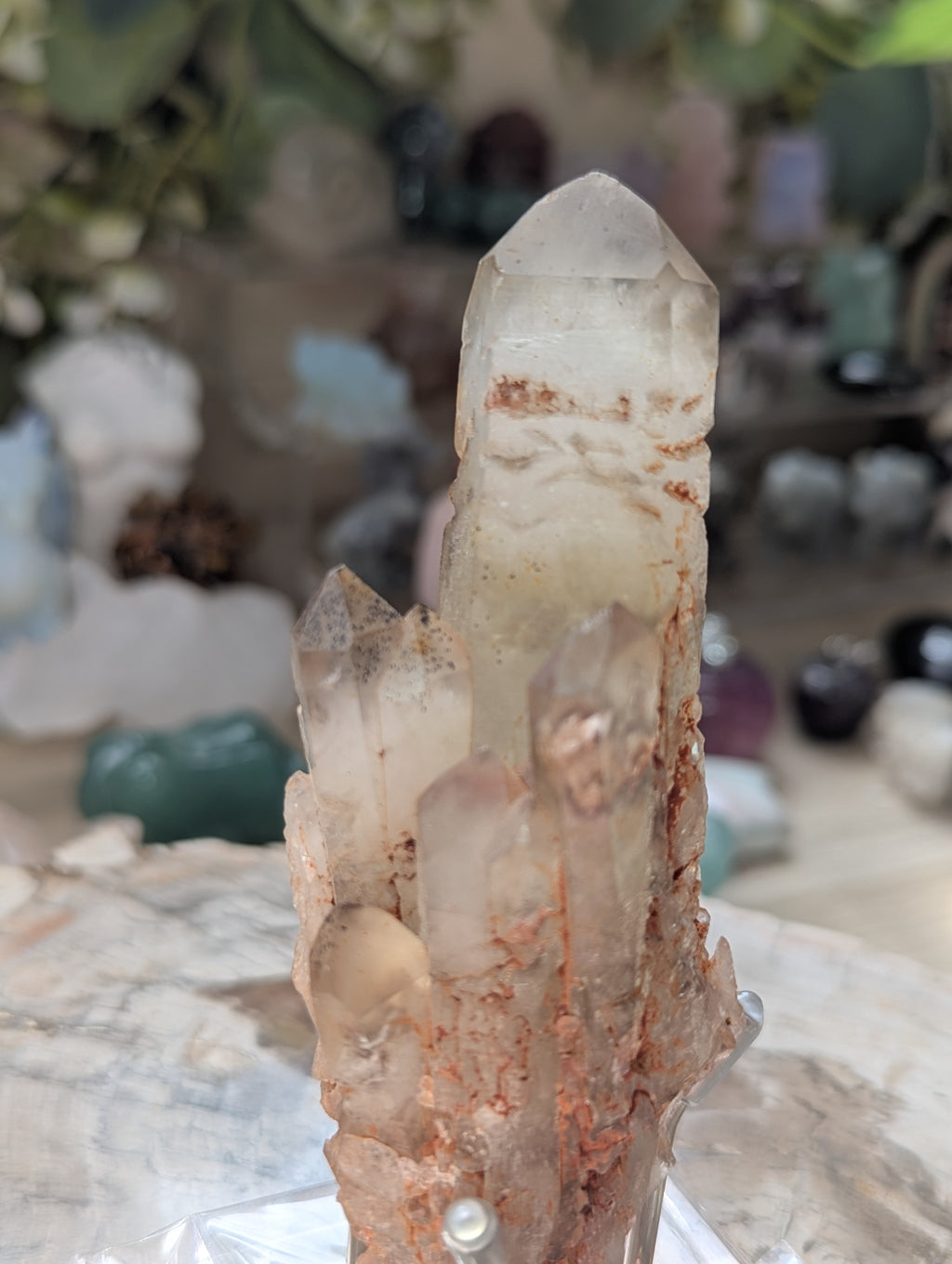 Amazing raw smokey Citrein crystal tower with stand