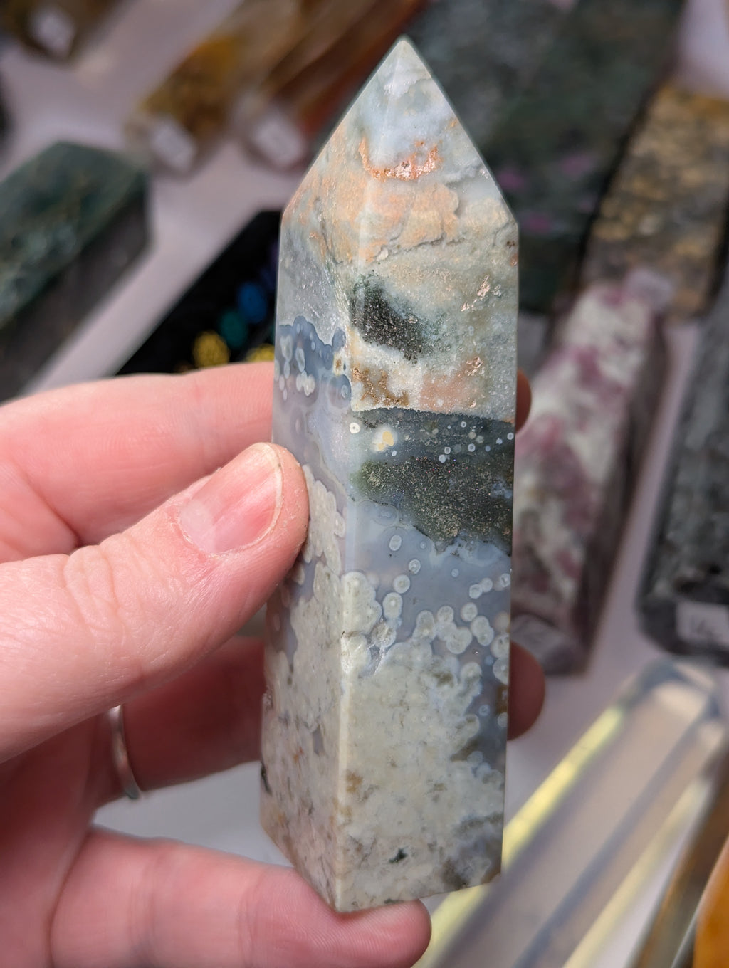 Blue ocean Jasper crystal tower