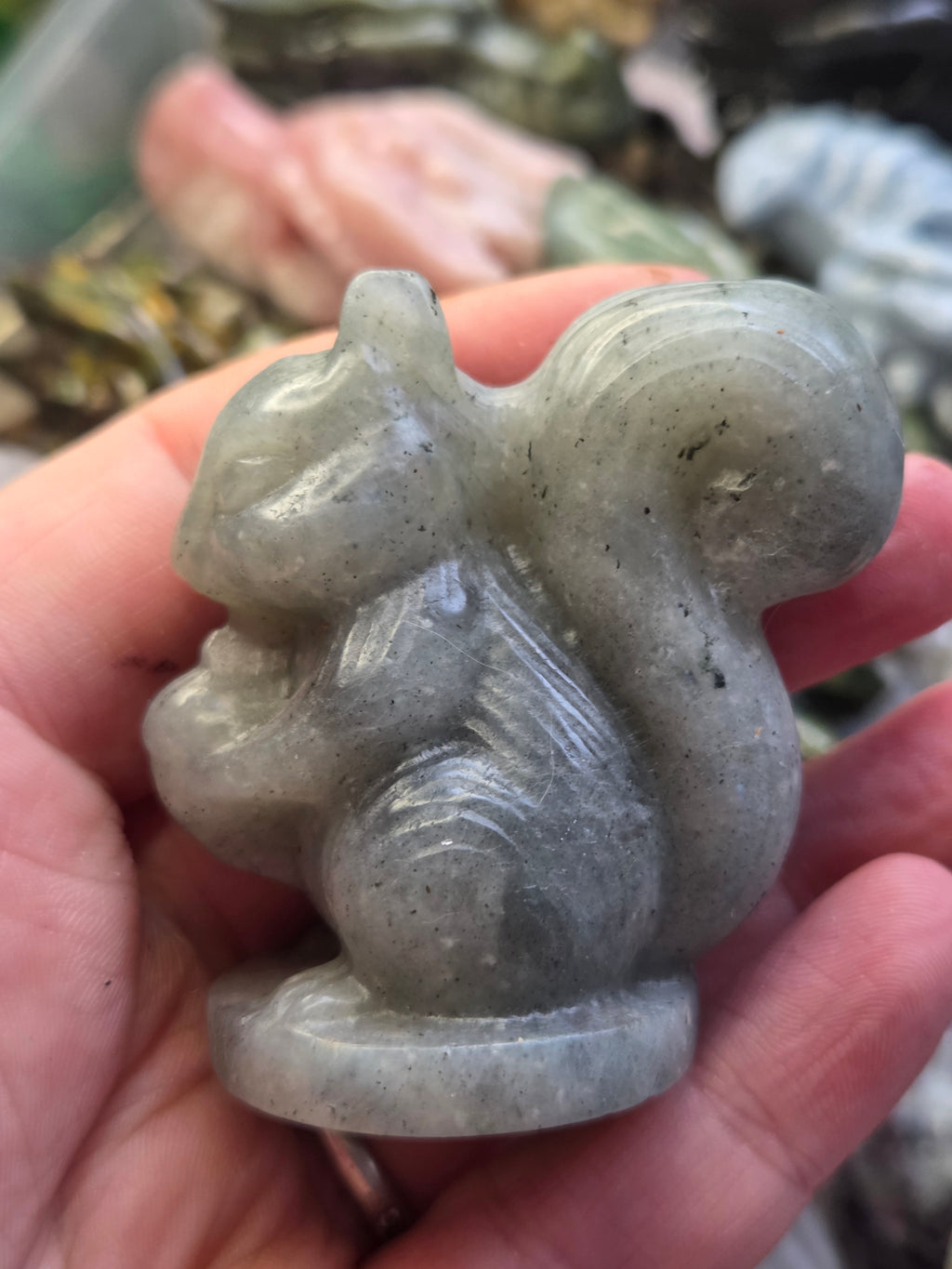 Labradorite crystal squirrel carving