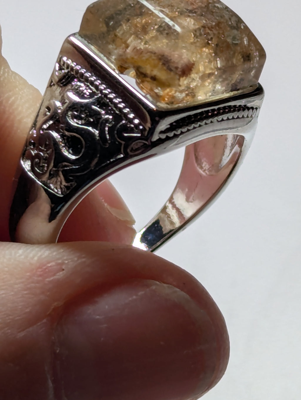 Garden quartz crystal adjustable ring stainless steel