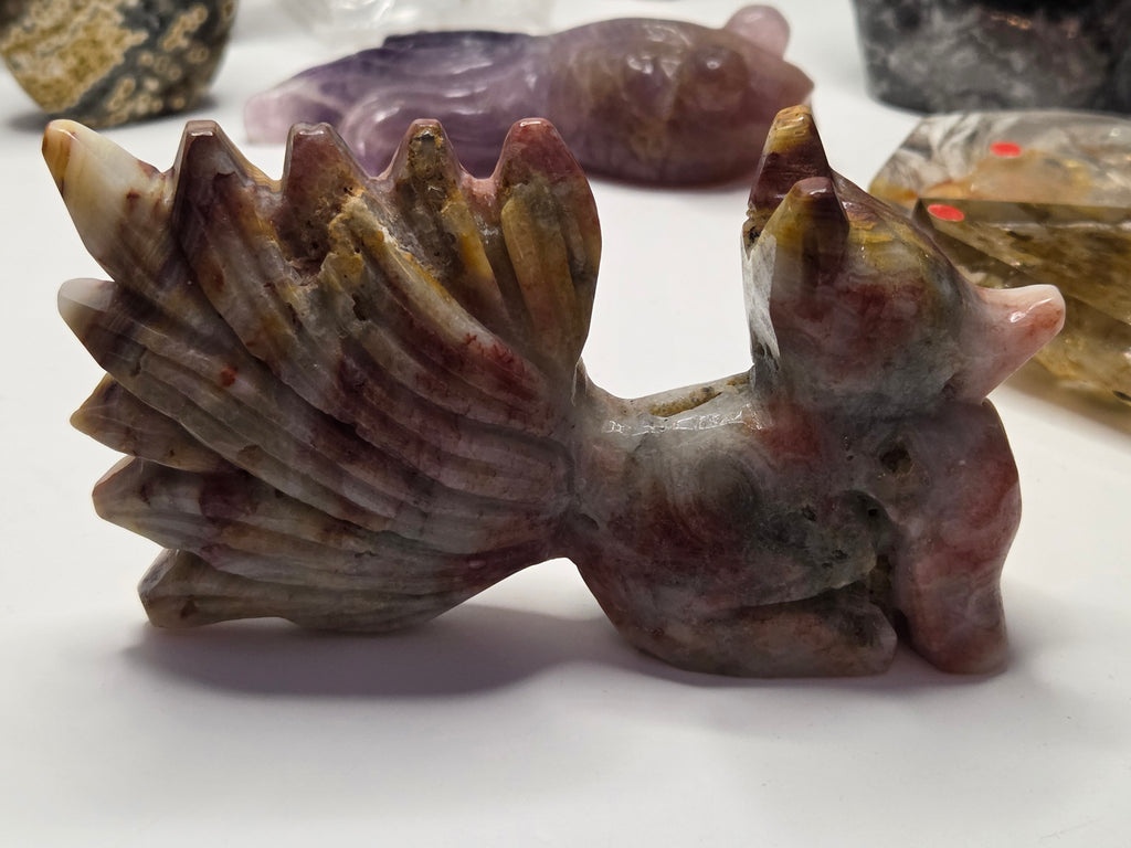 Mexican agate crystal nine tail fox carving