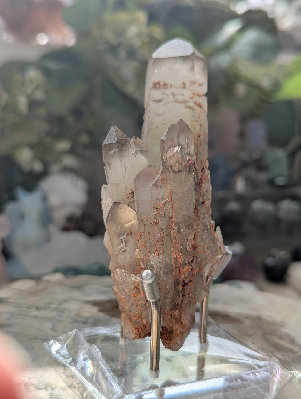 Amazing raw smokey Citrein crystal tower with stand