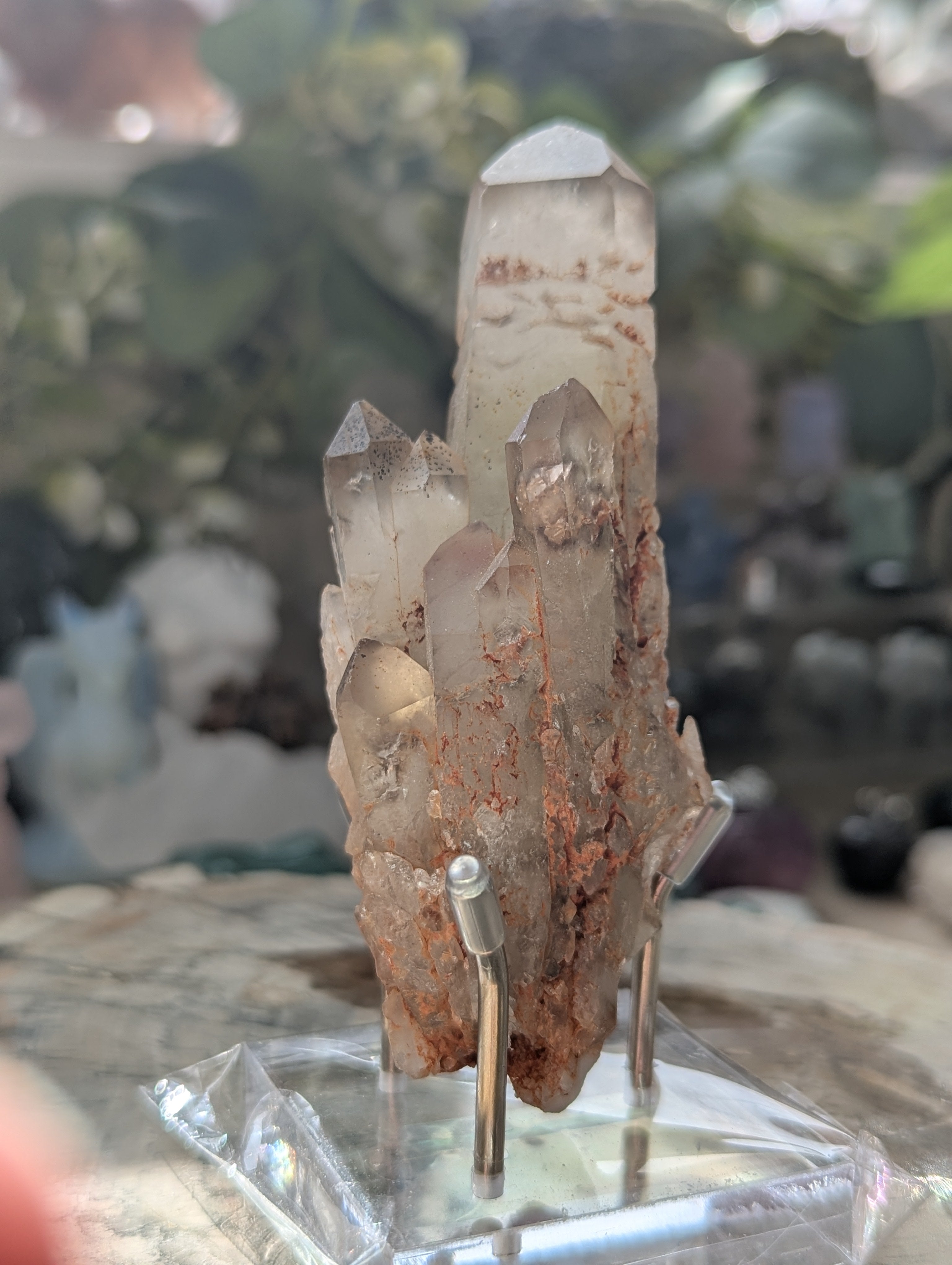 Amazing raw smokey Citrein crystal tower with stand