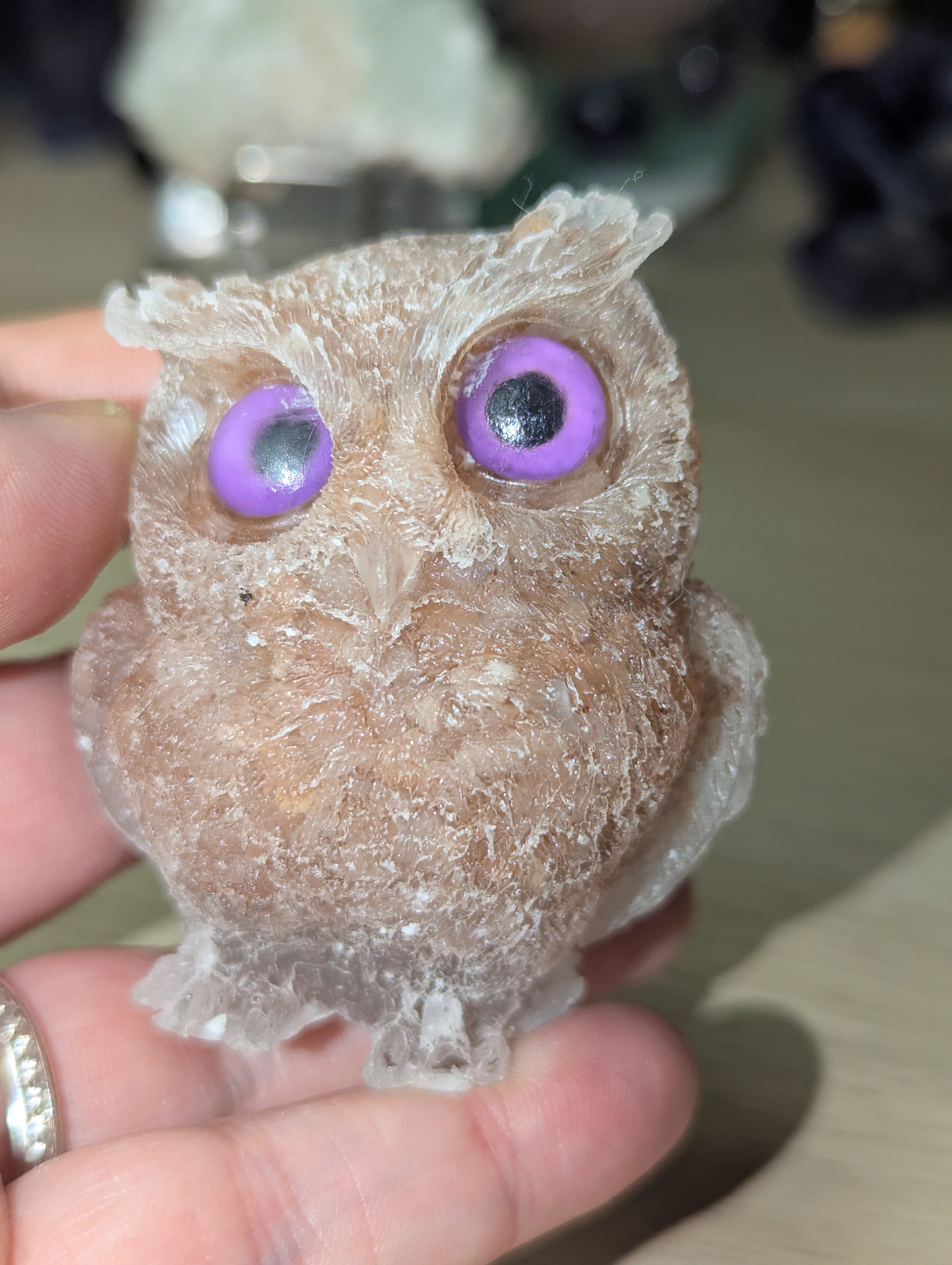 Sunstone crystal in resin owl