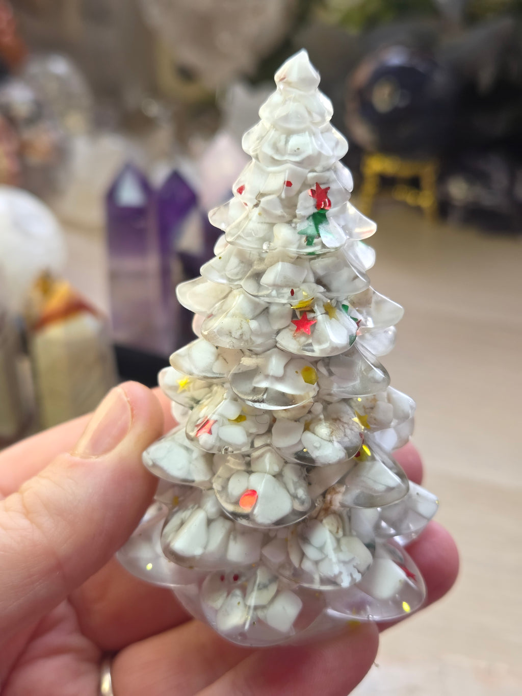 crystal chips in resin  tree carving