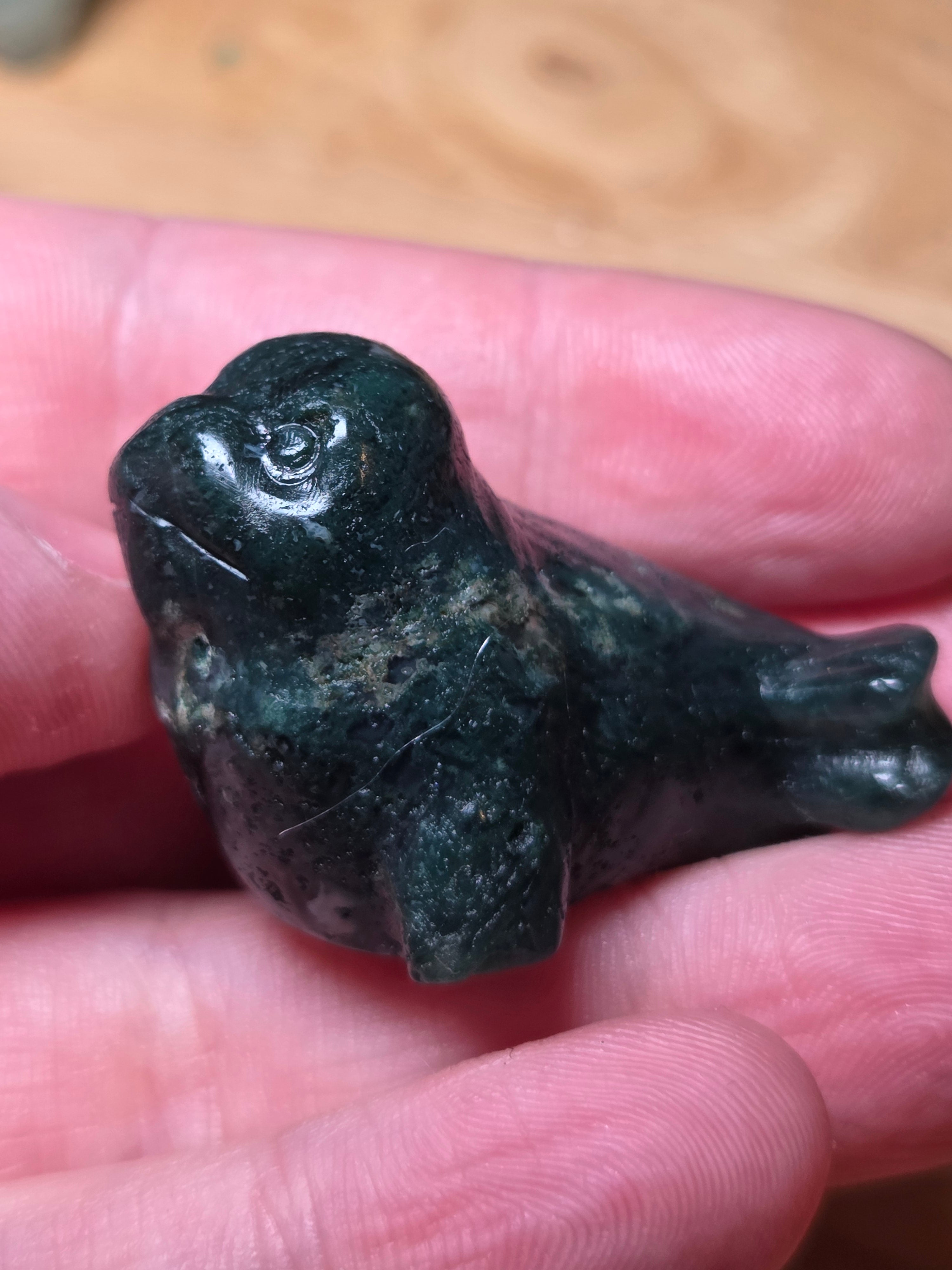 Green Moss Agate crystal Seel carving