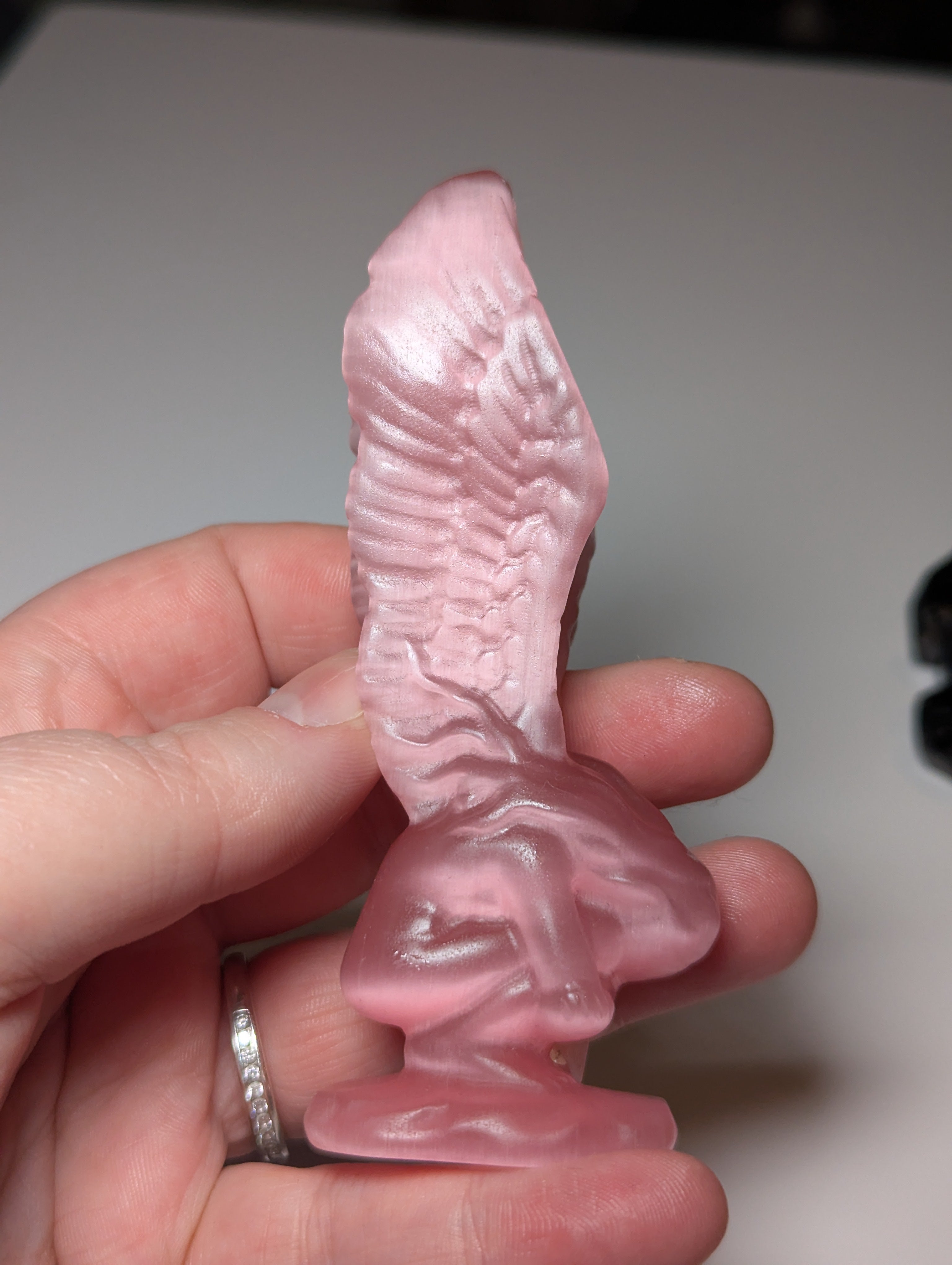 Pink Cats eye crystal fallen Angel carving
