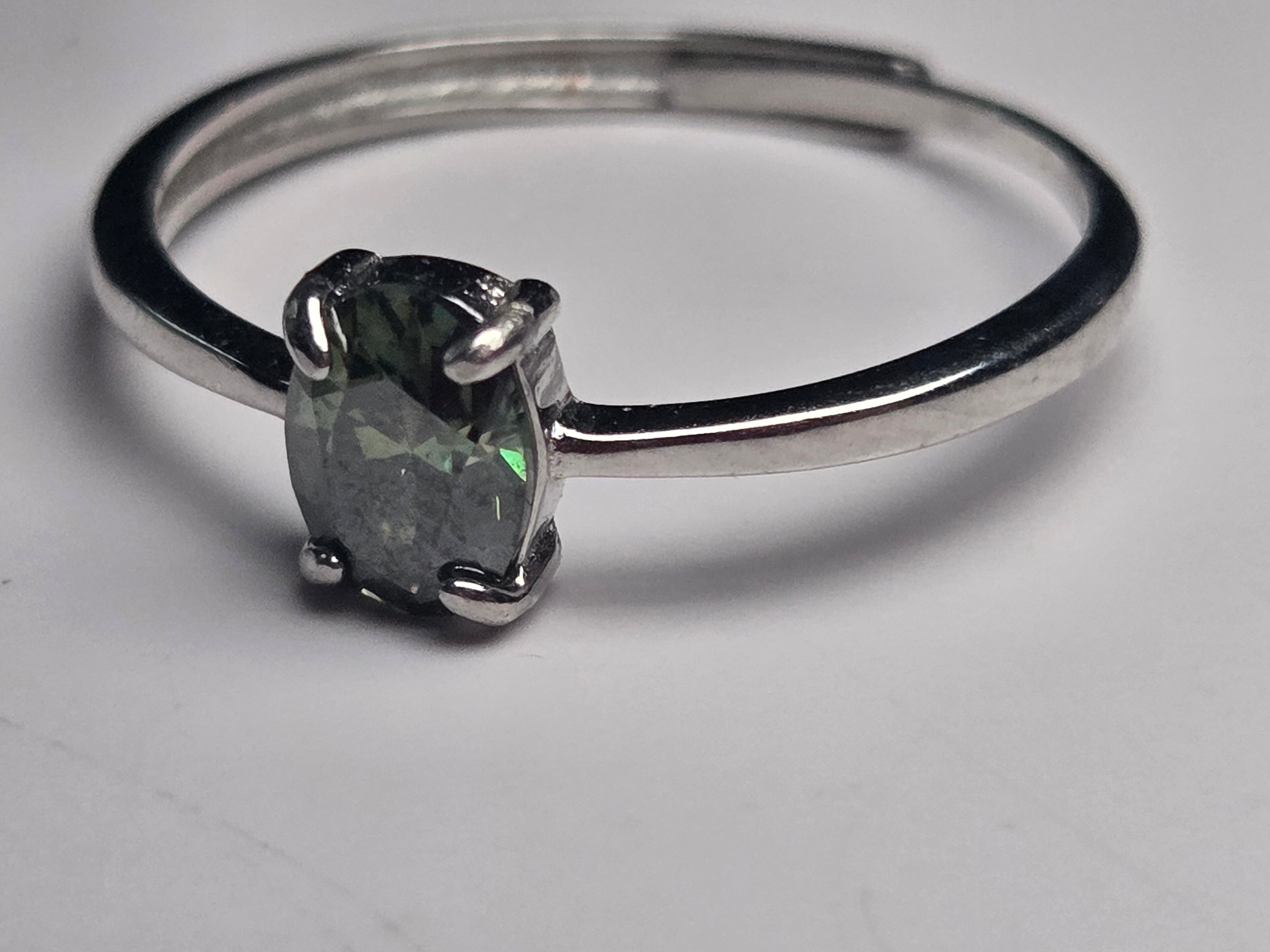 One carot Moissonite Green Diamond adjustable ring