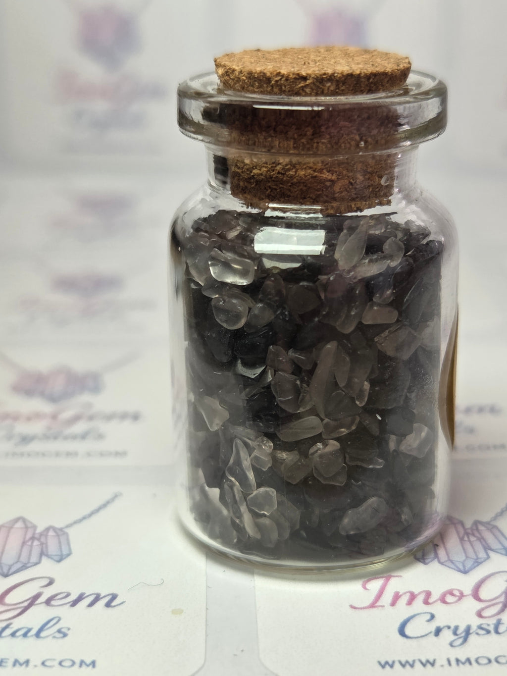 Crystal chips in glass jar