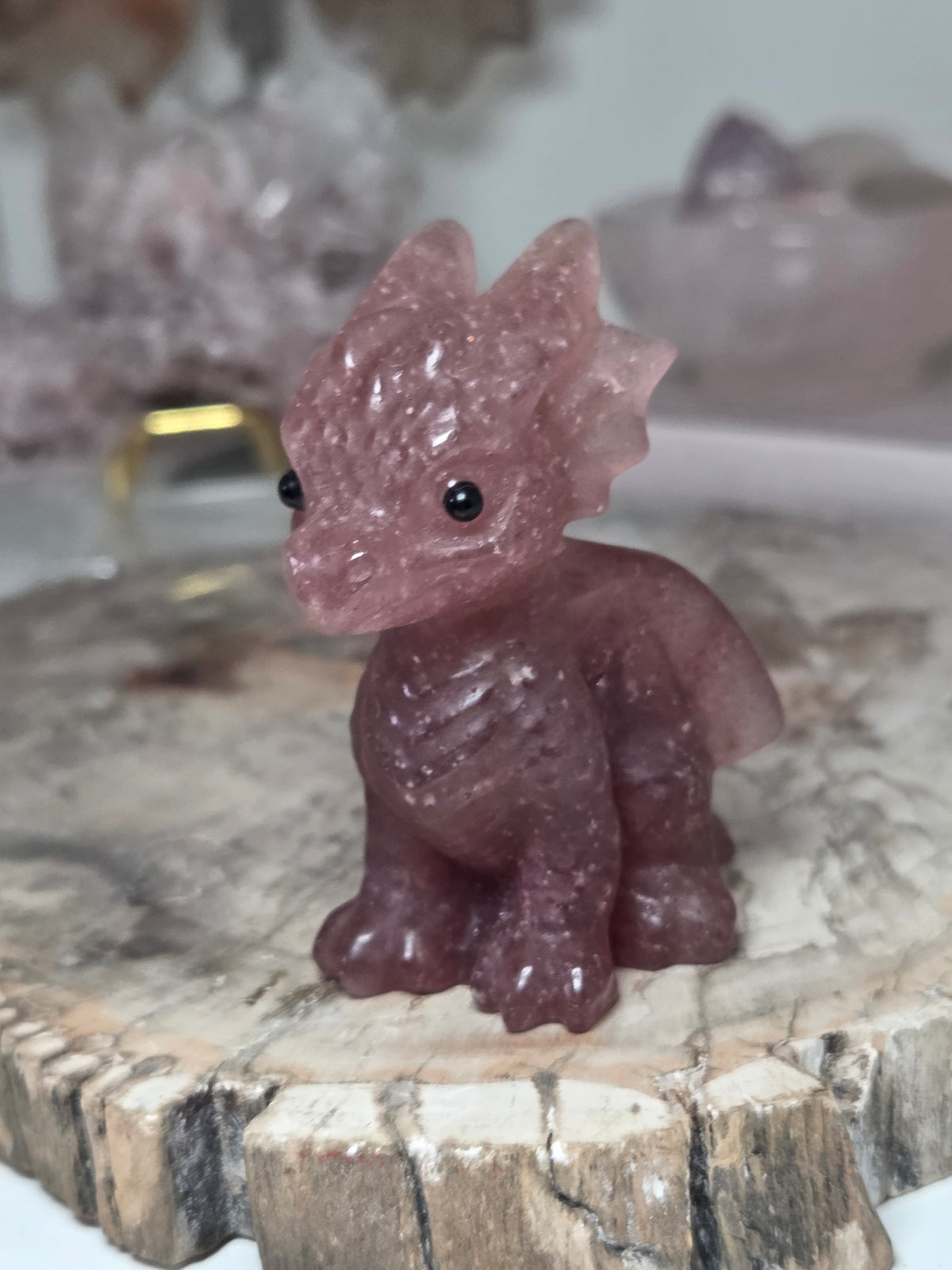 Strawberry quartz crystal dragon carving