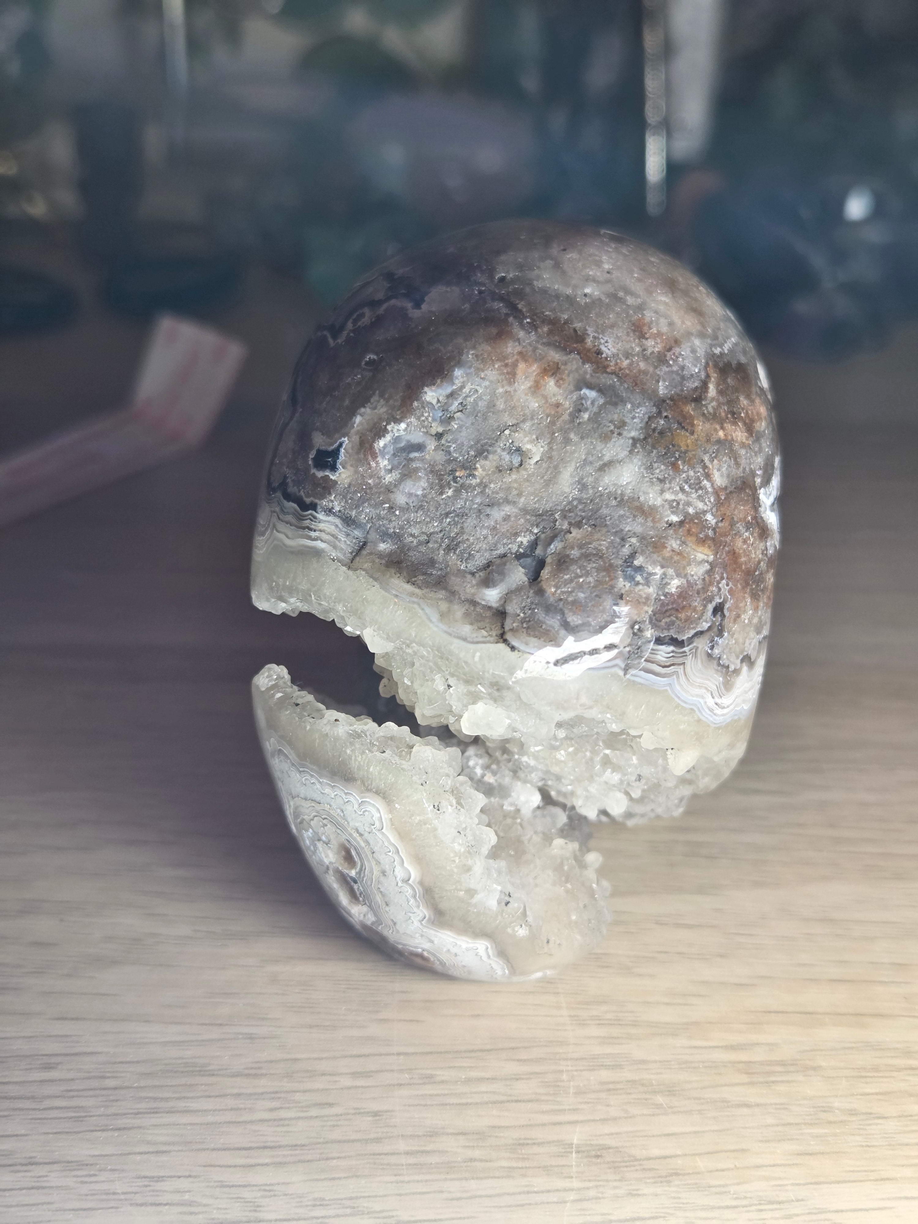 Mexican crazy agate crystal Skull  with open Duzy carving
