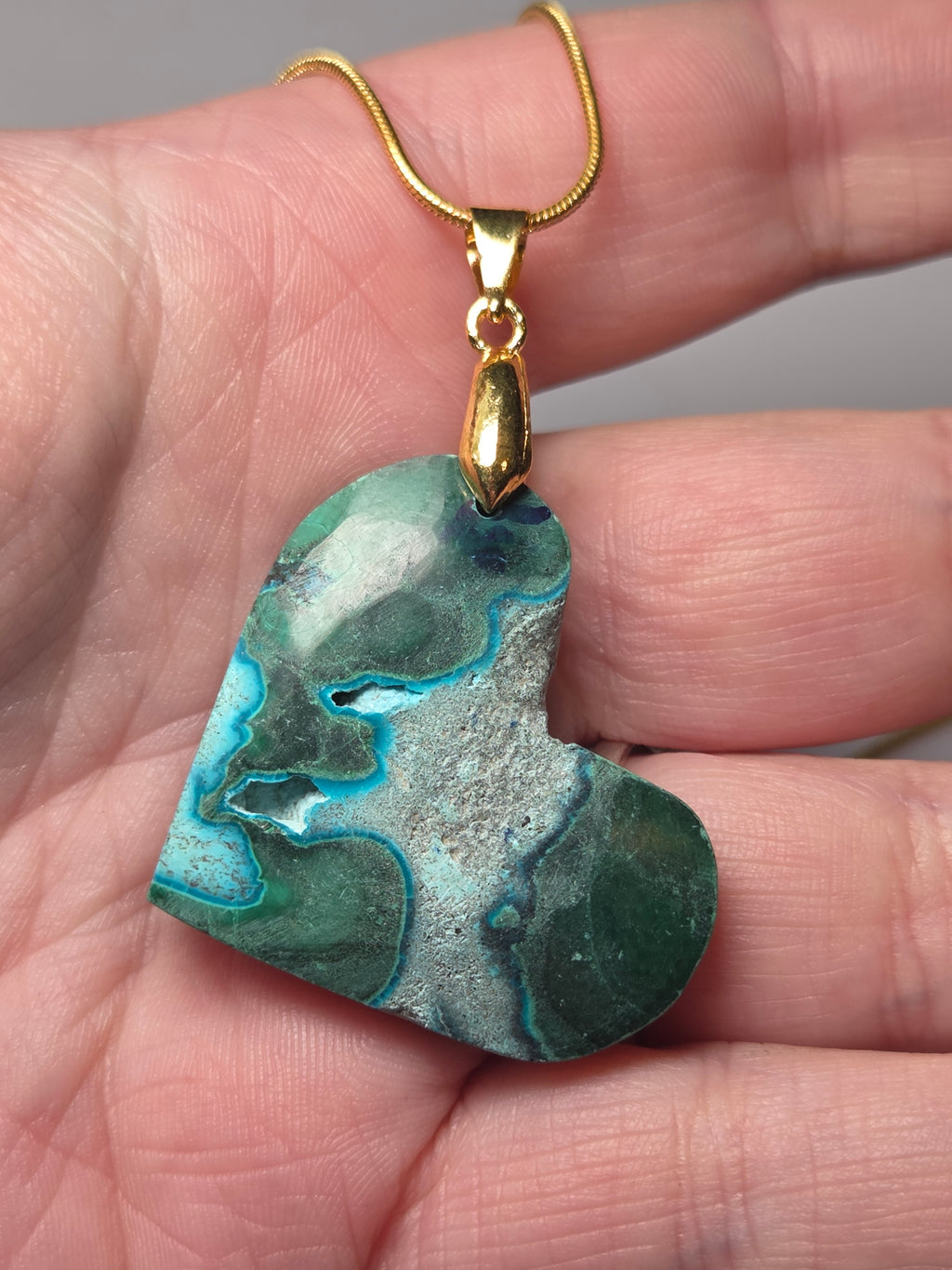 Chrysocolla crystal heart necklace