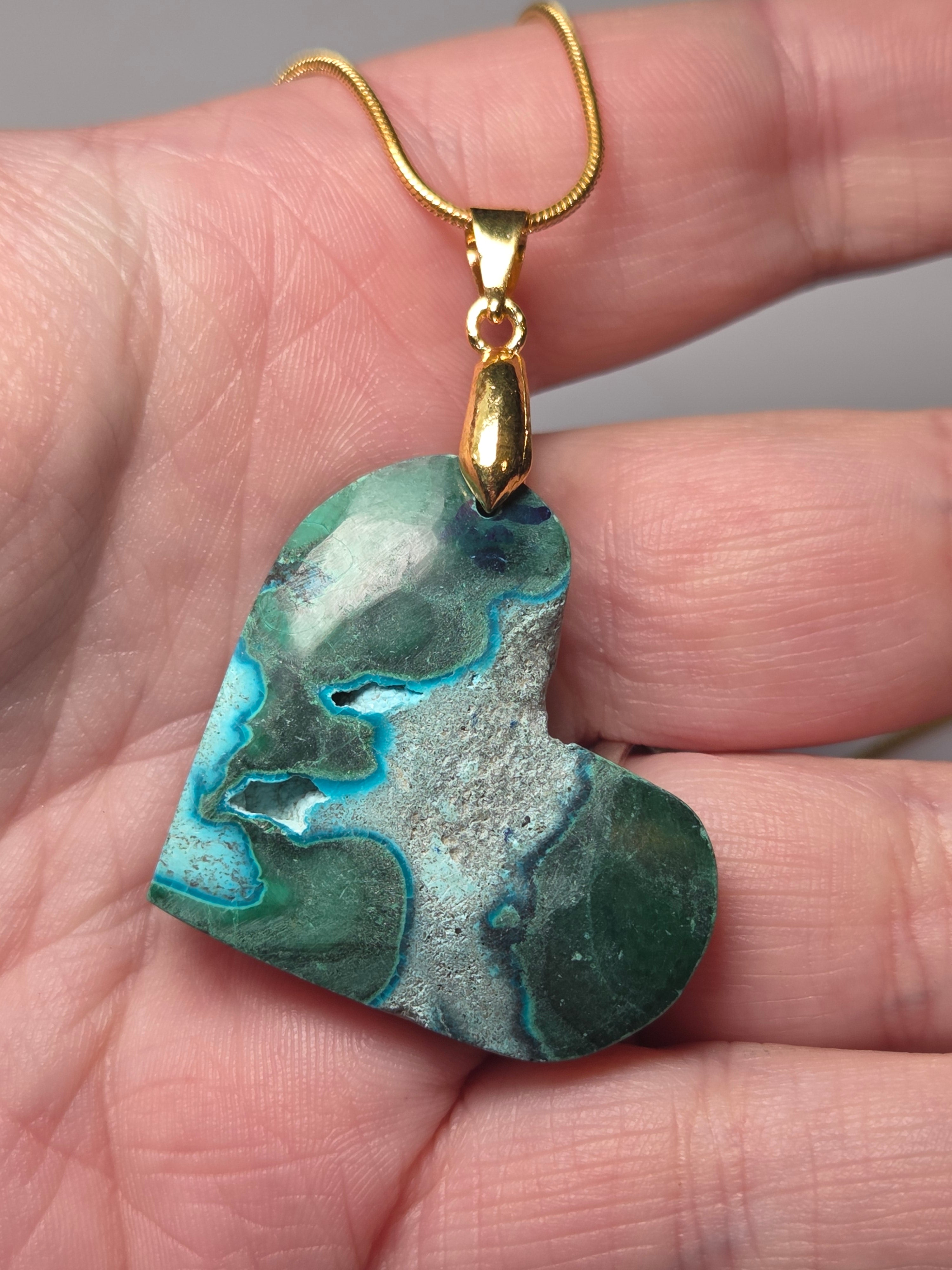 Chrysocolla crystal heart necklace