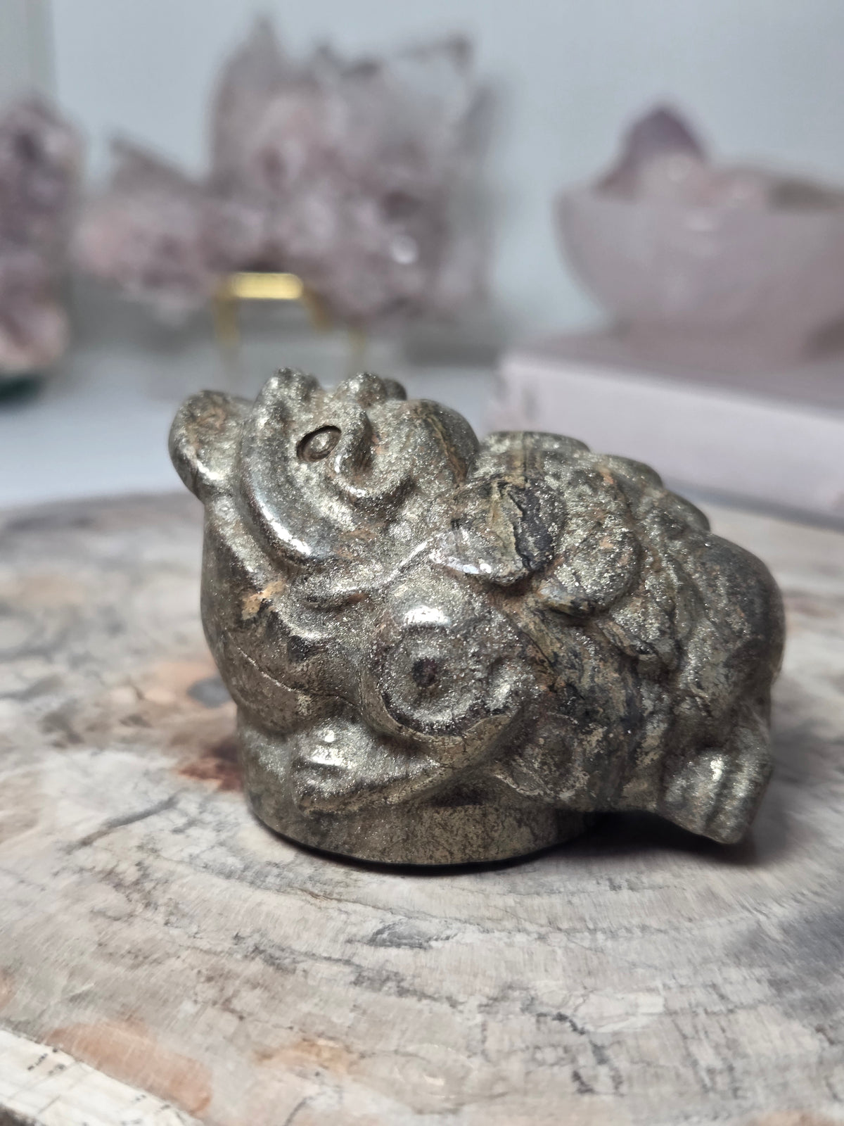 Pyrite crystal money  Toad crystal carving