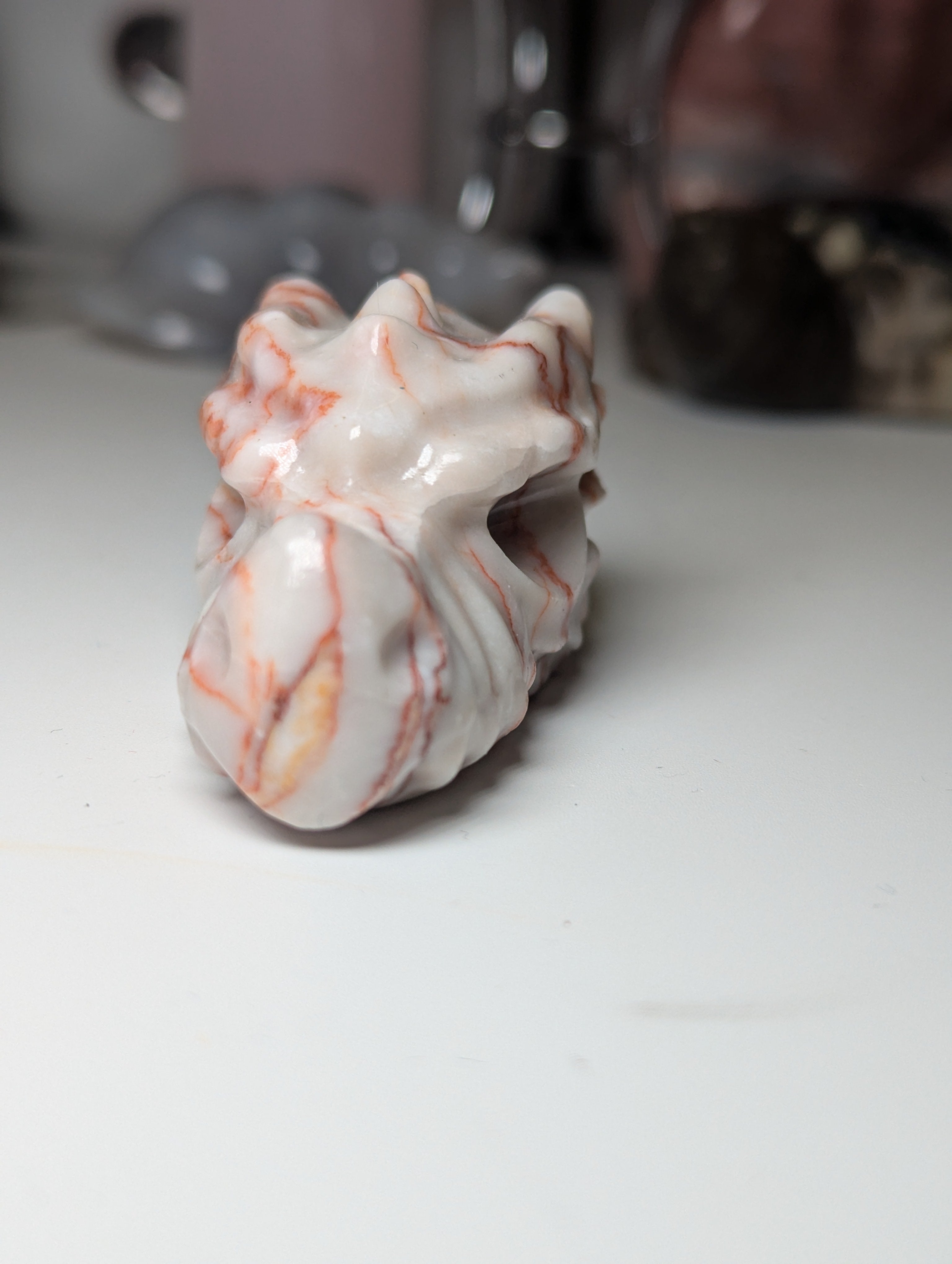 Red vain Jasper crystal dragon head carving