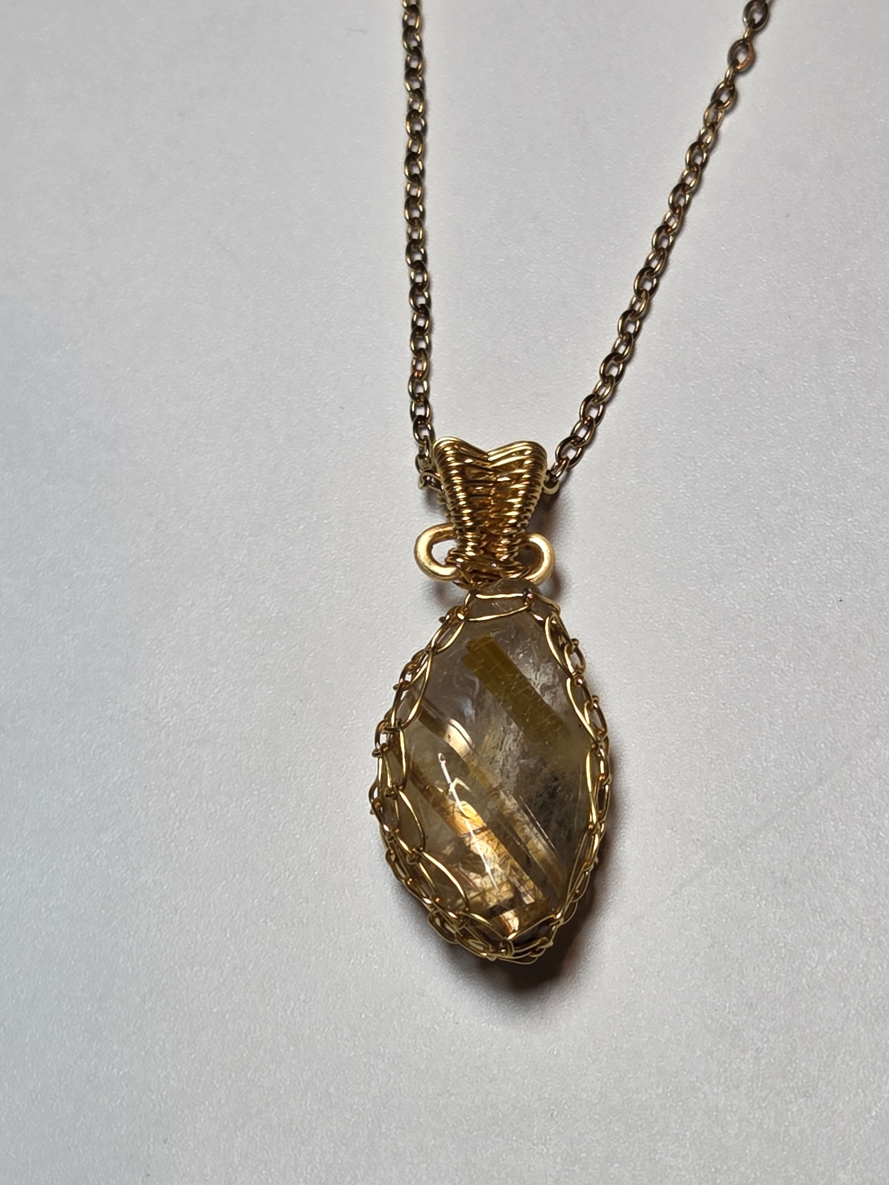 Golden Rutlile crystal Wire wrap necklace
