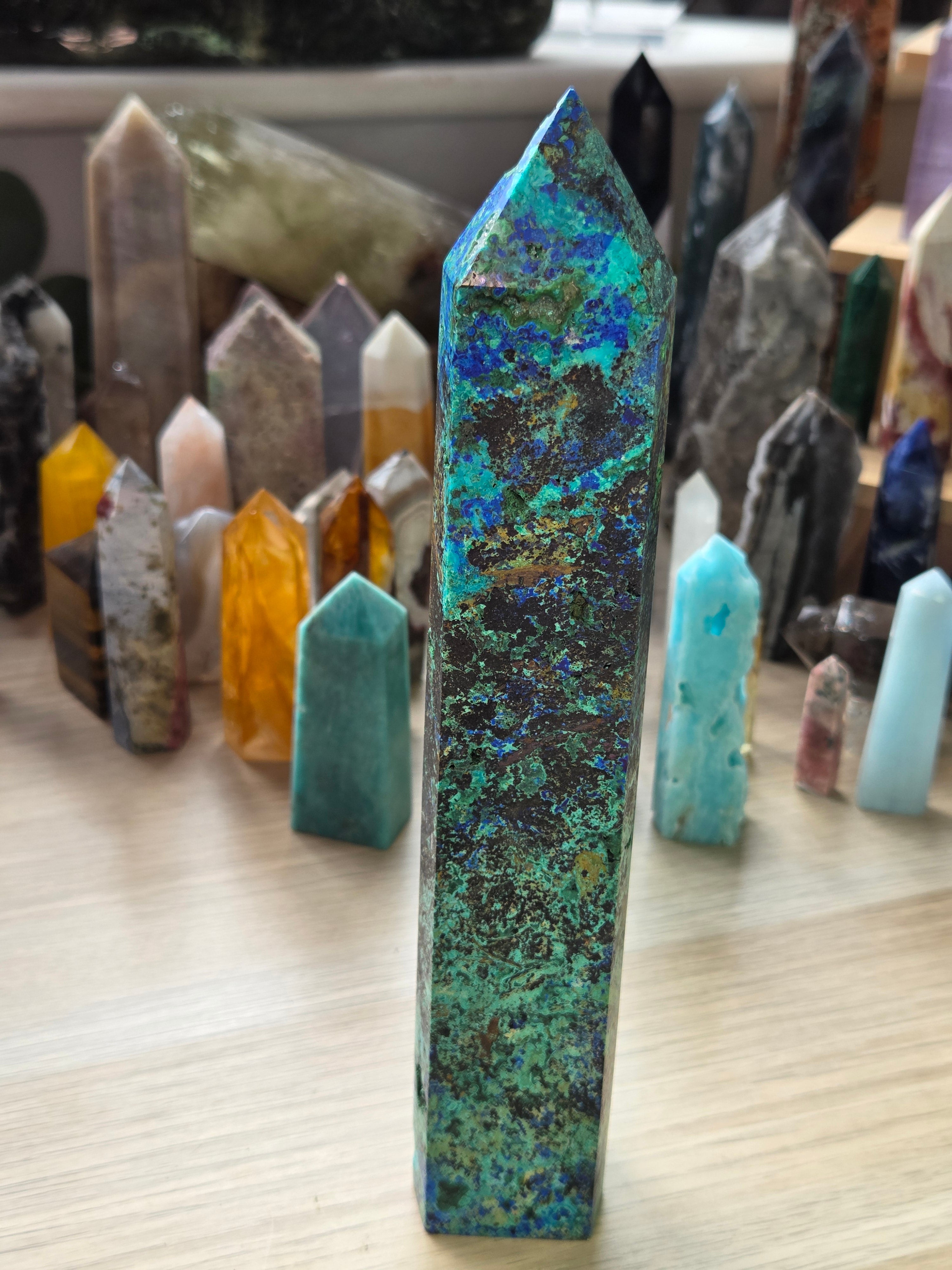 23cm Chrysocolla malicite Azerite  crystal tower