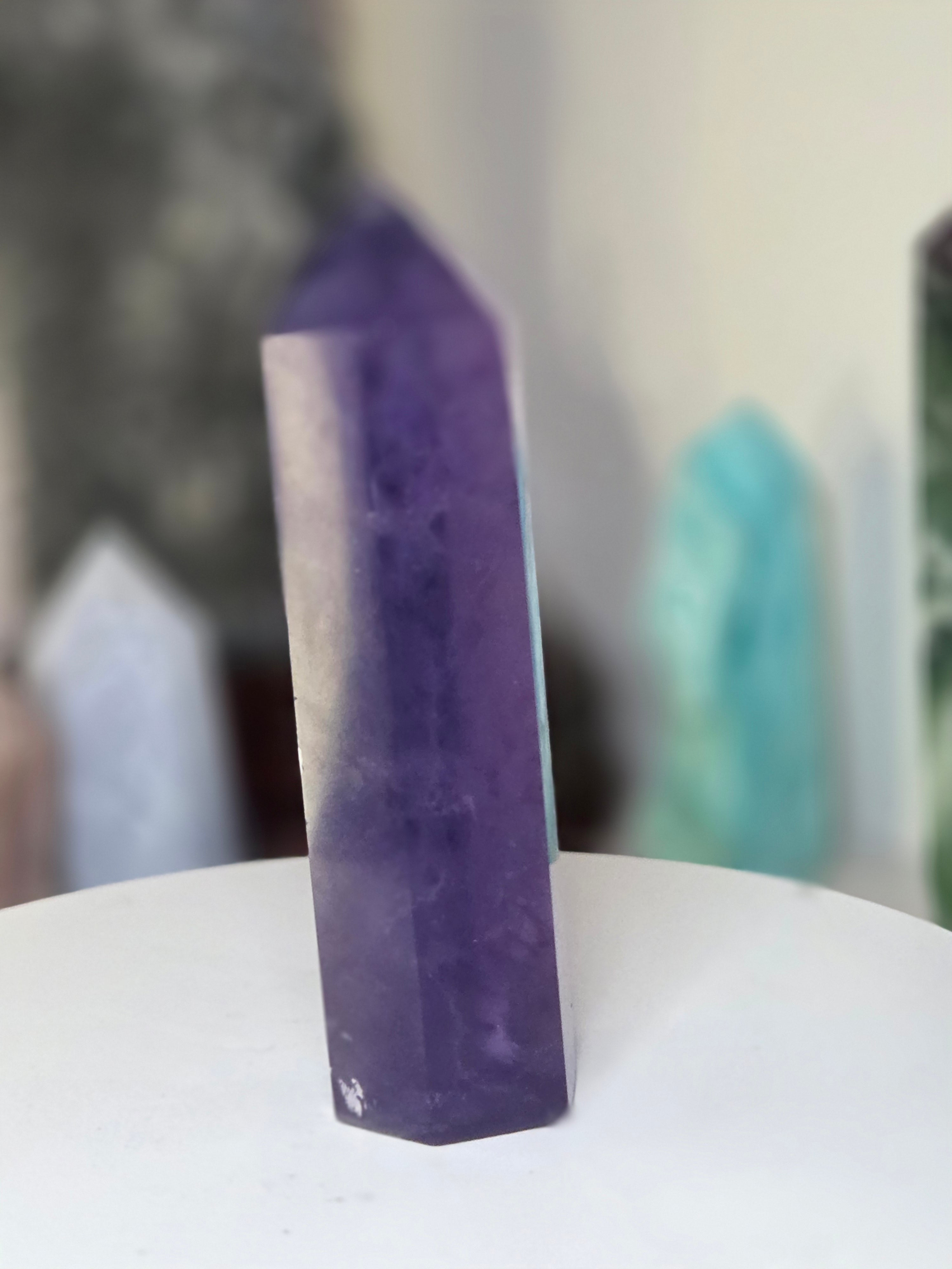 Purple flourite crystal tower
