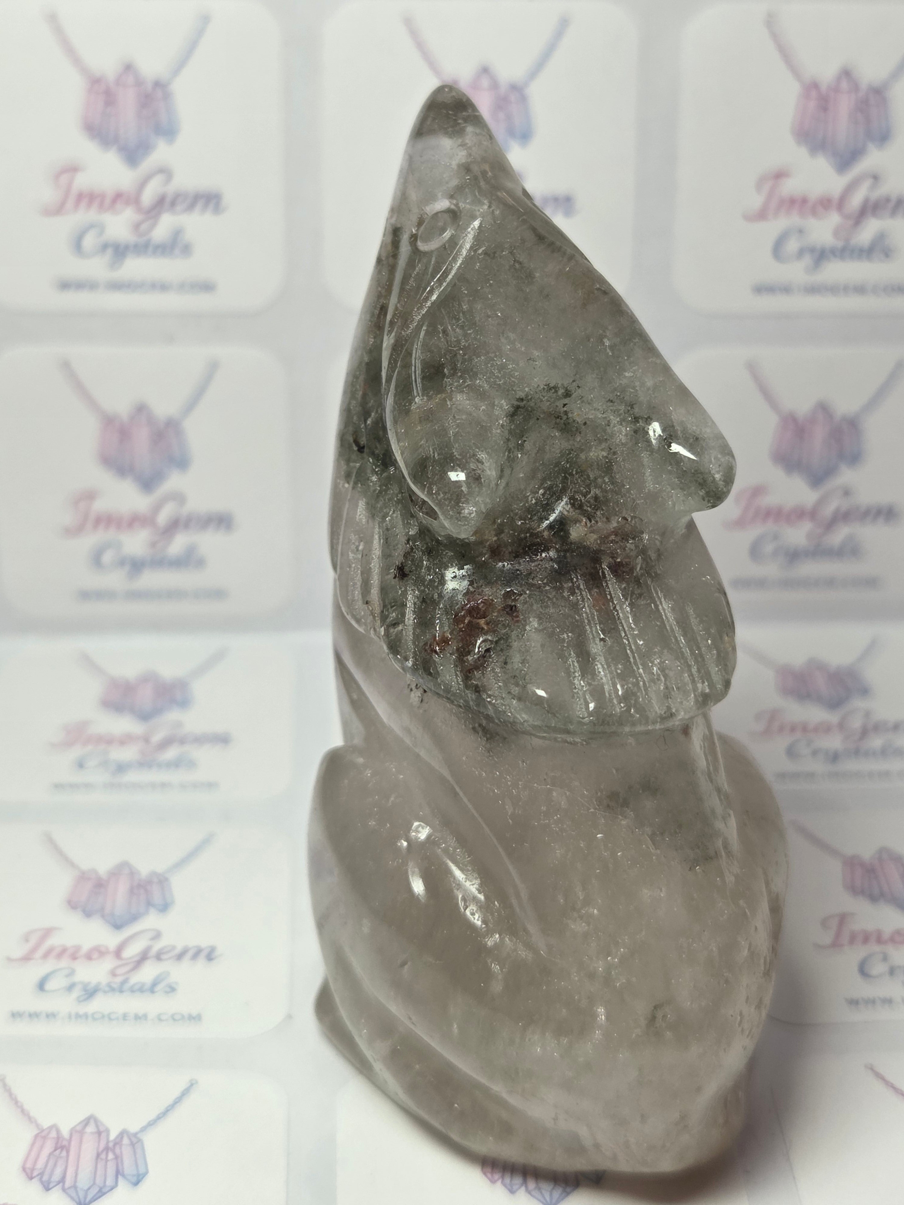 Garden quartz crystal wolf carving