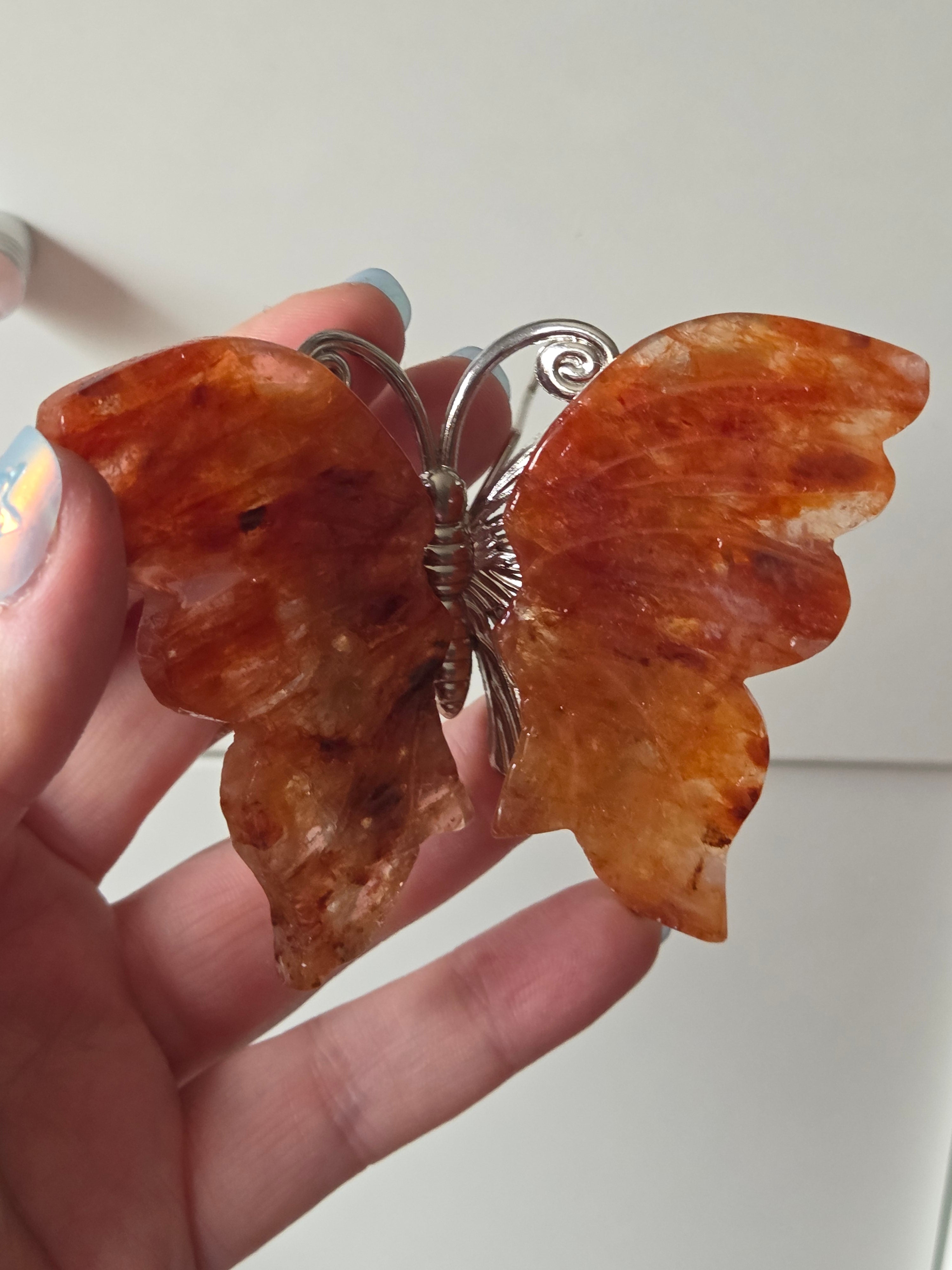Fire quartz crystal butterfly