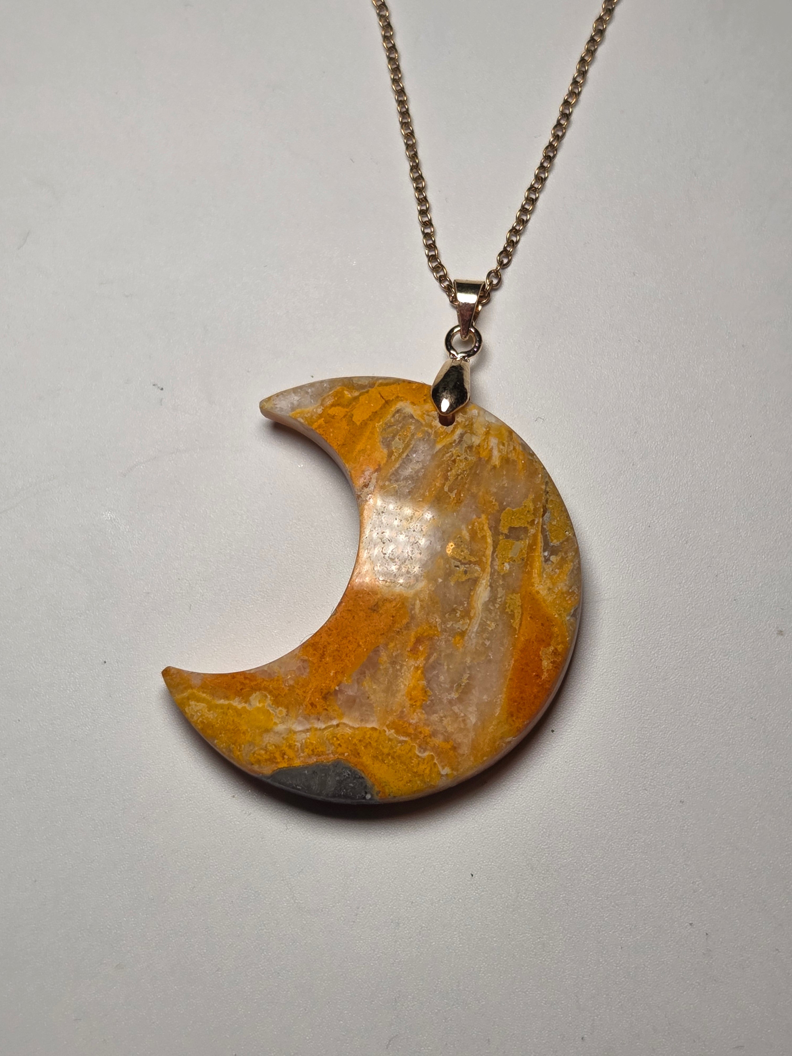 Bumblebee jasper crystal moon carving necklace