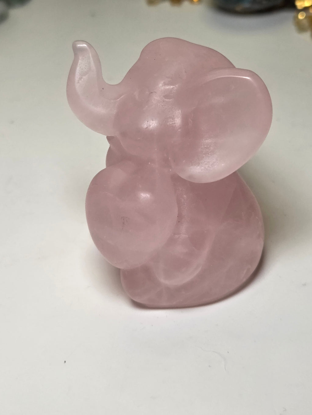 Rose quartz crystal Elephant carving with heart