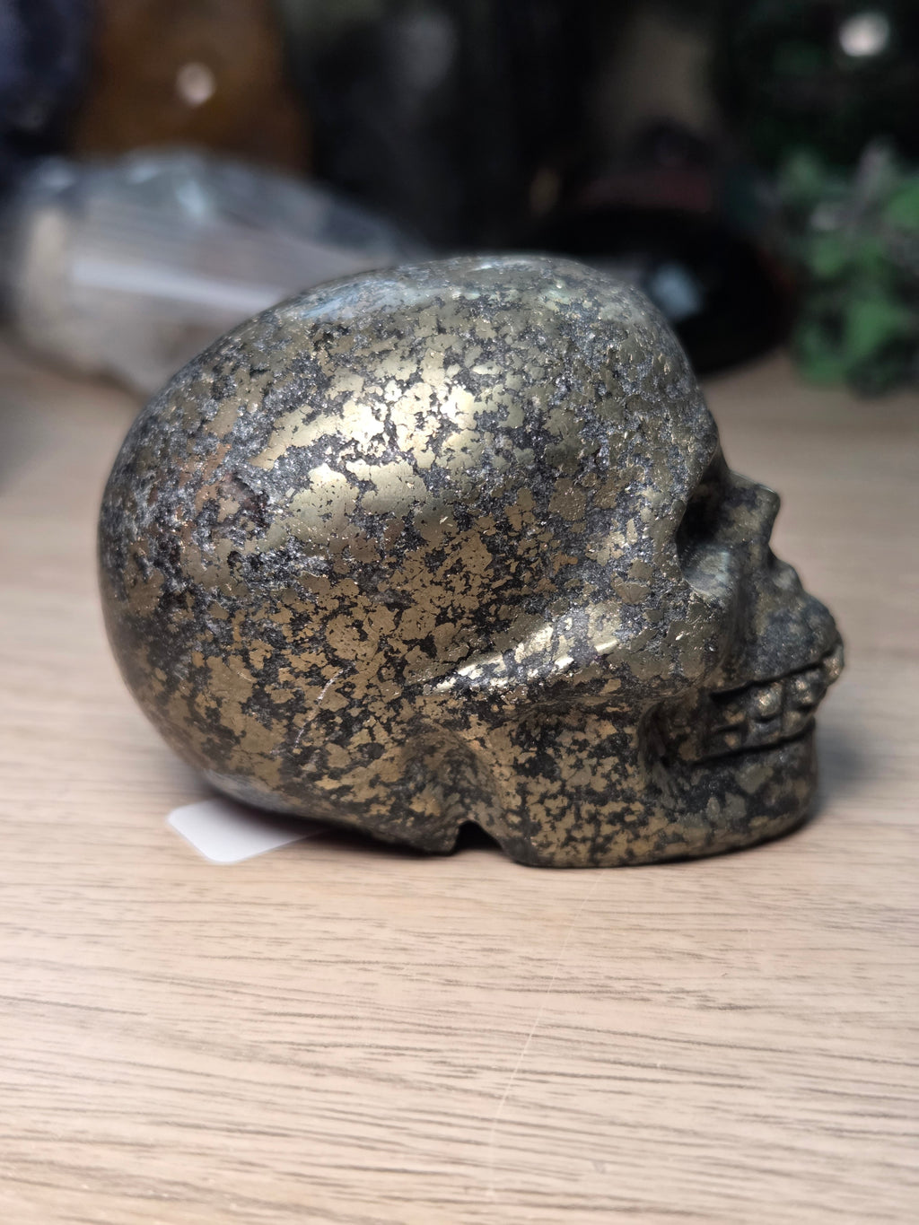 Pyrite crystal skull carving