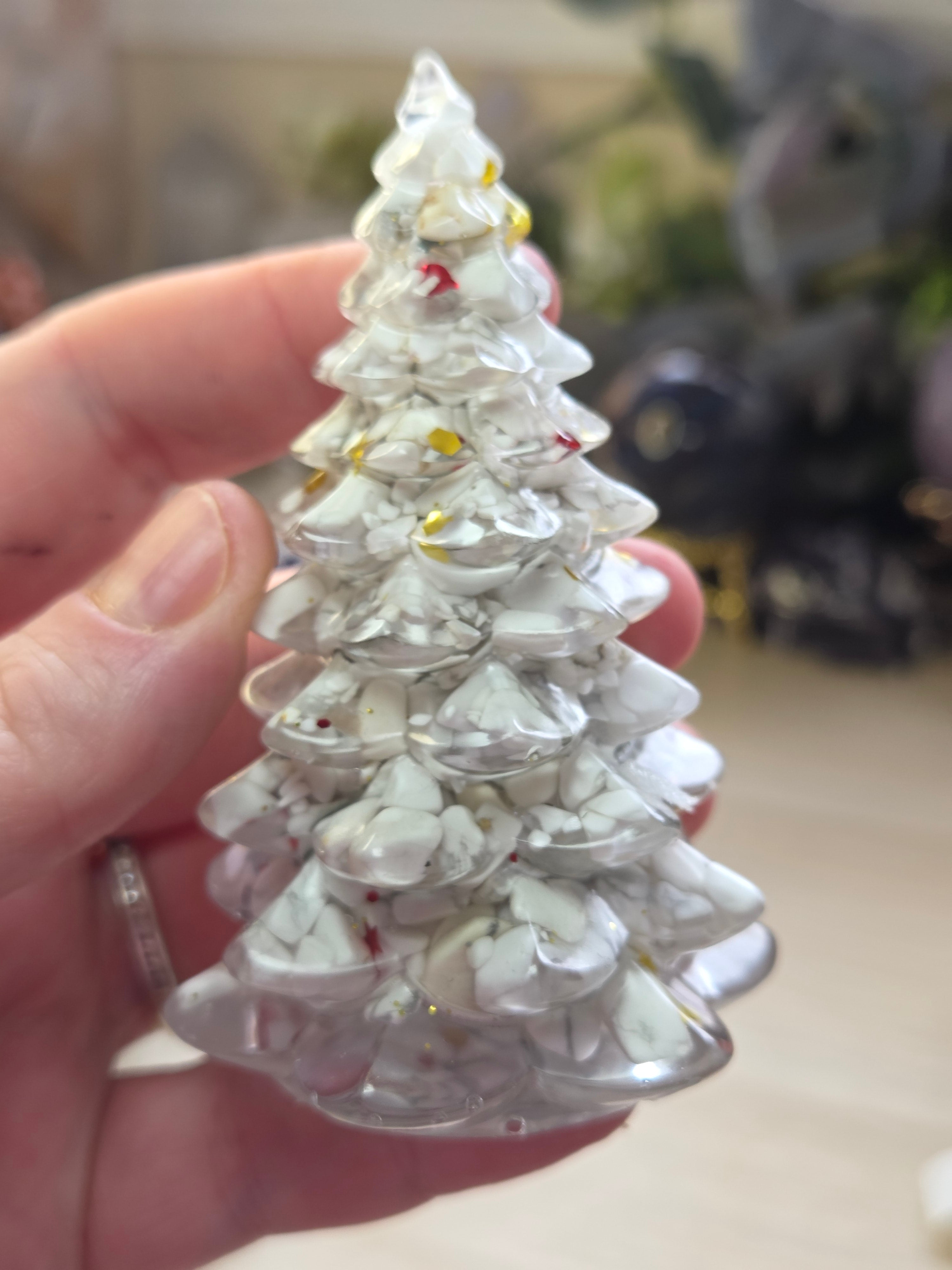 crystal chips in resin  tree carving