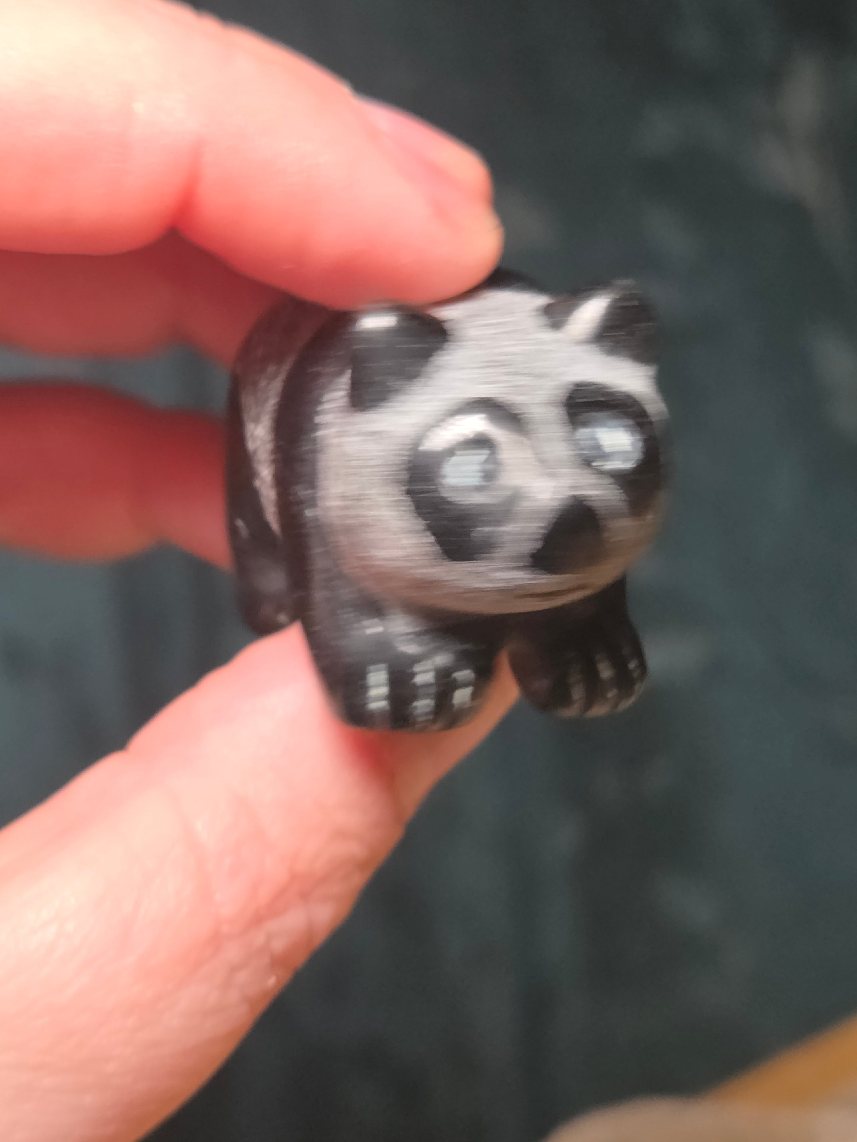 Black obsidian crystal panda carving