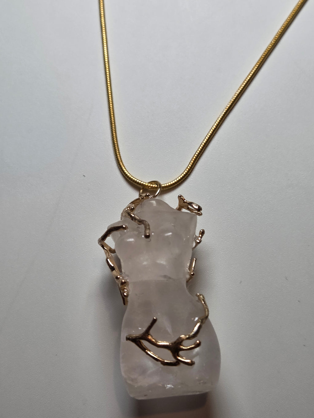 Rose quartz female body carving handmade necklace