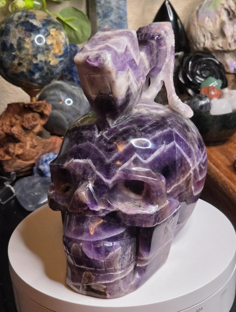 Sale - Large Dream Amethyst crystal skull and axe carving