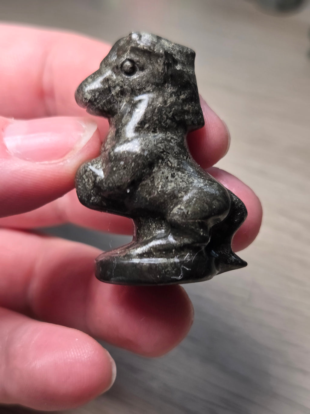 Pyrite crystal horse carving