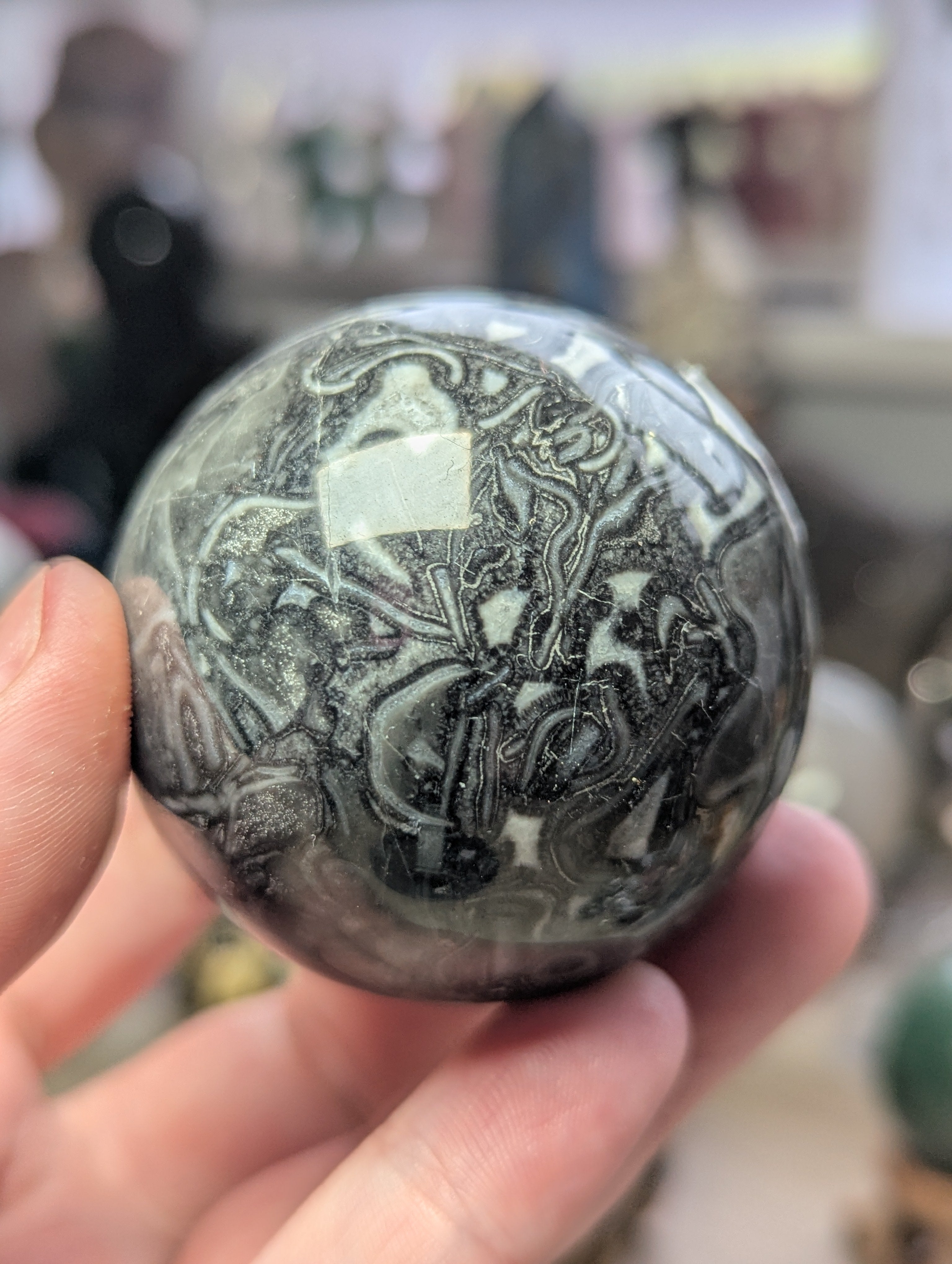 Fossil stone crystal sphere