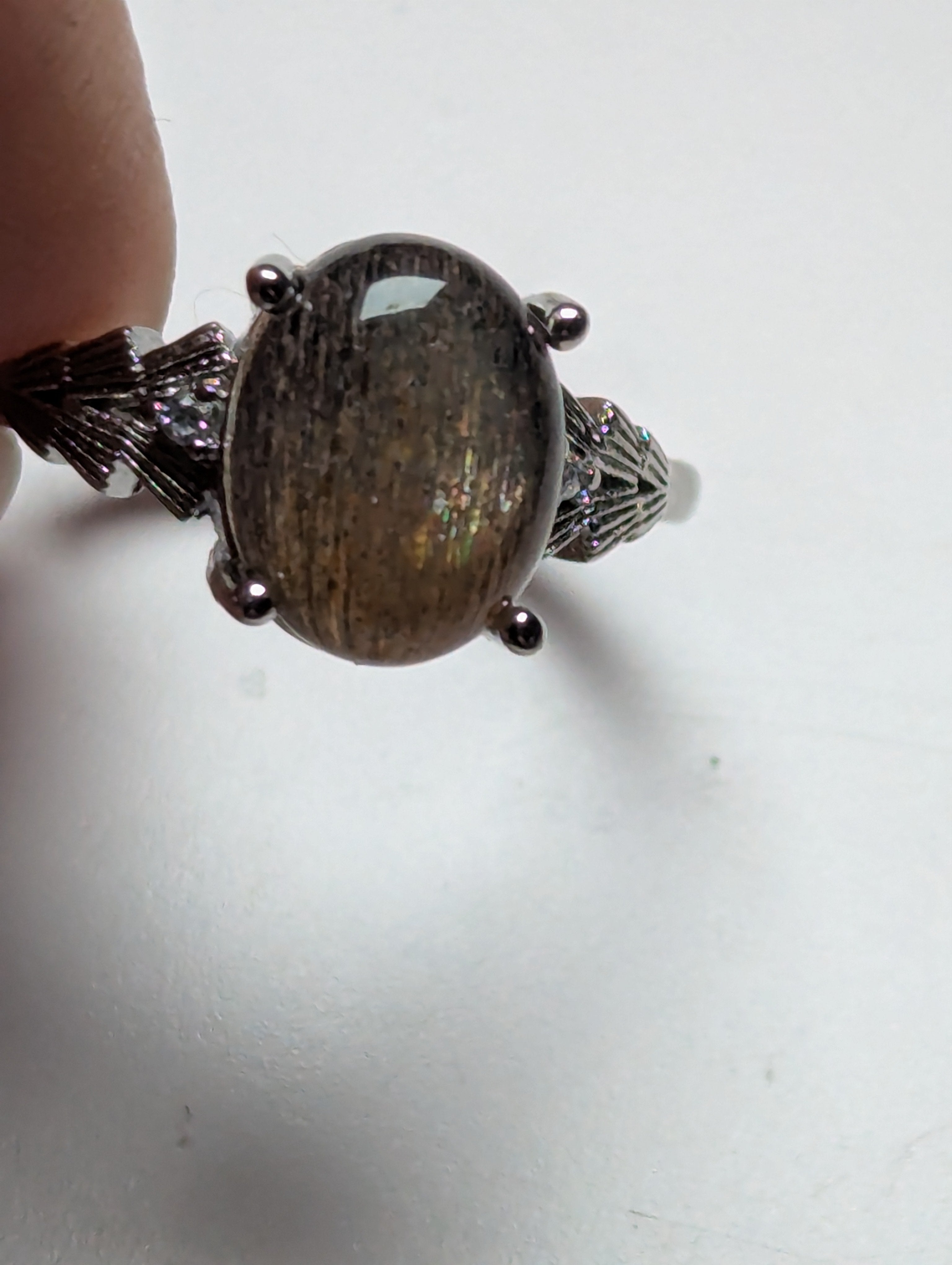 Black golden moonstone crystal adjustable ring stainless steel