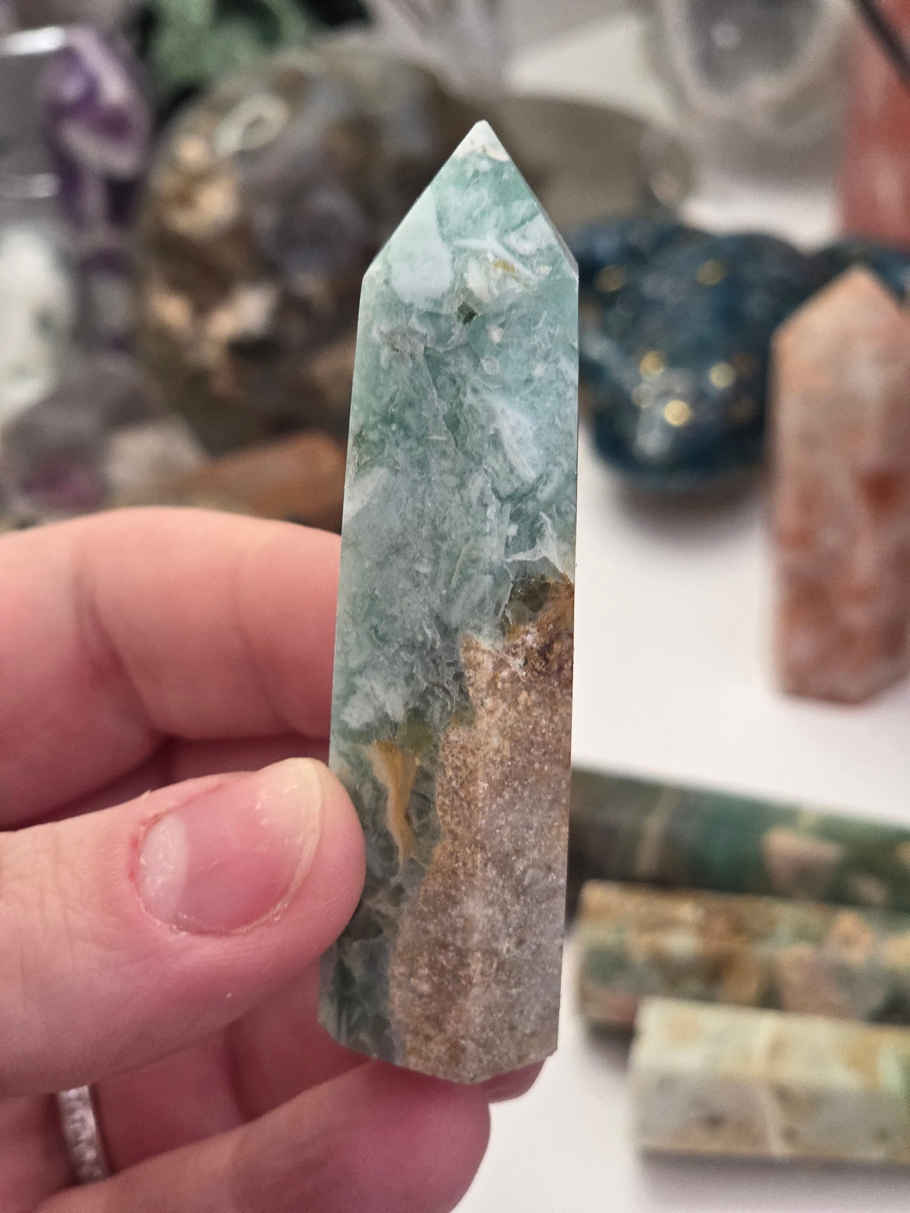 Flourite Agate crystal tower carving