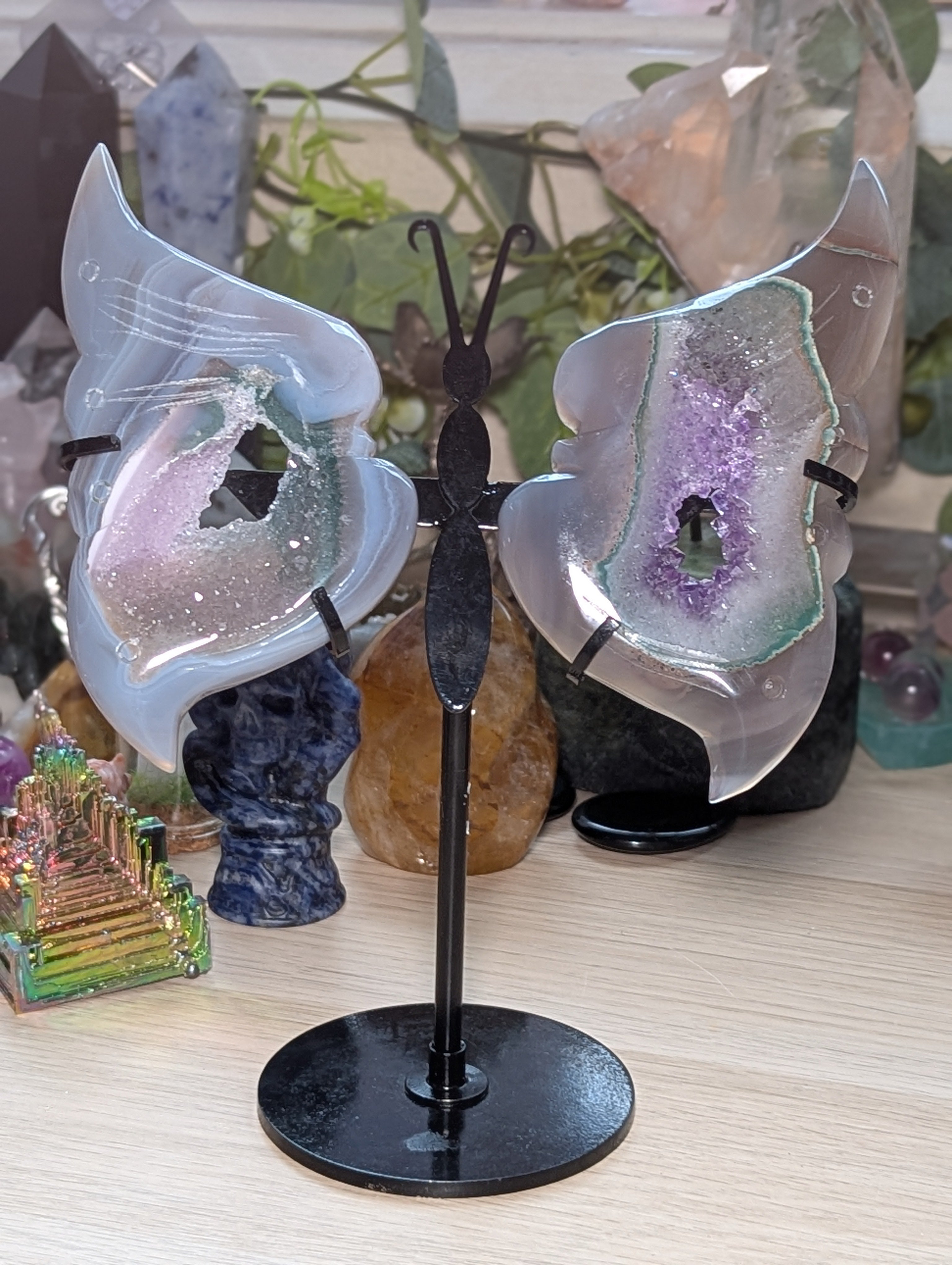 Large Amethyst crystal butterfly on stand
