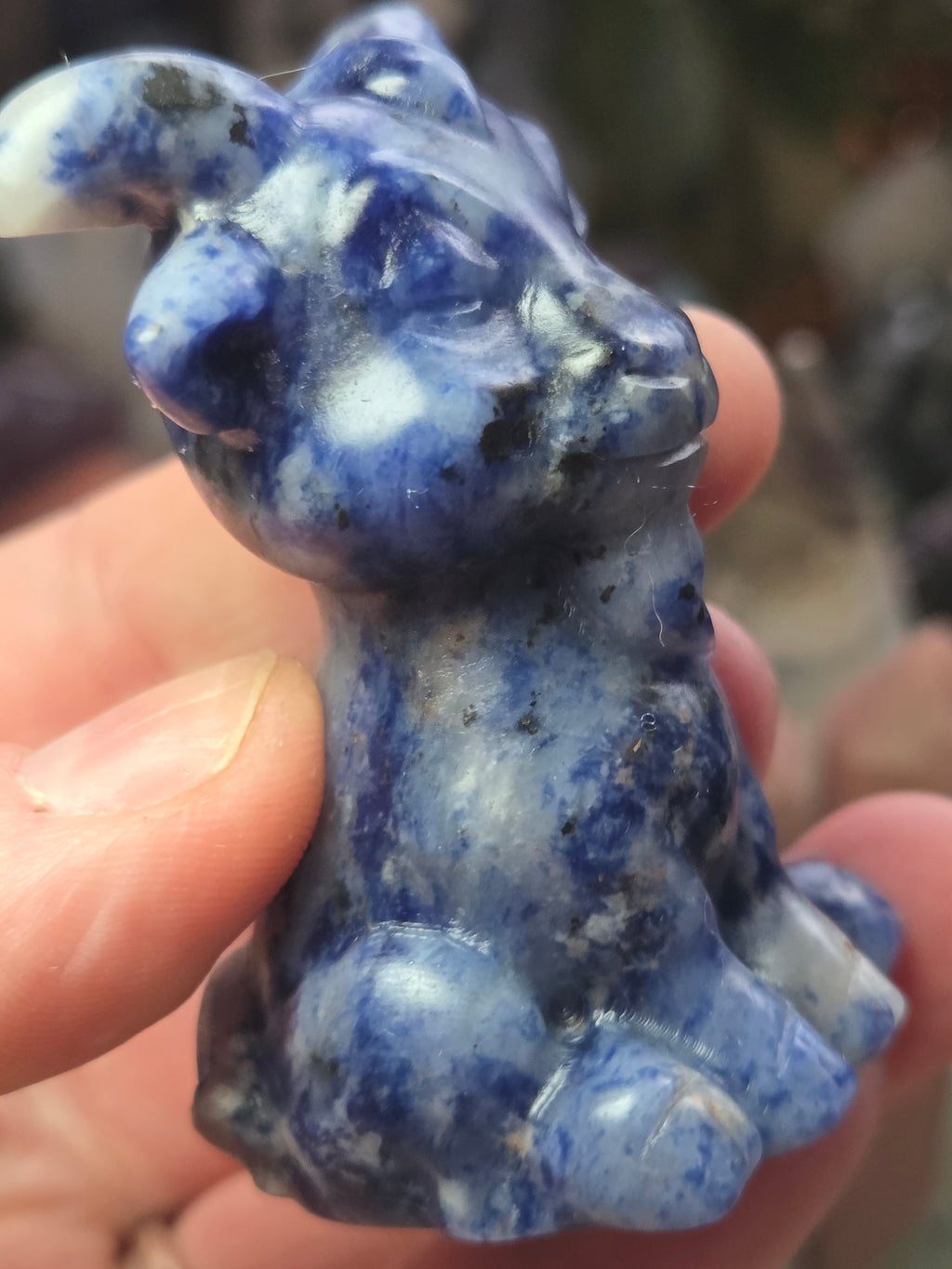 Sodalite crystal Goat carving