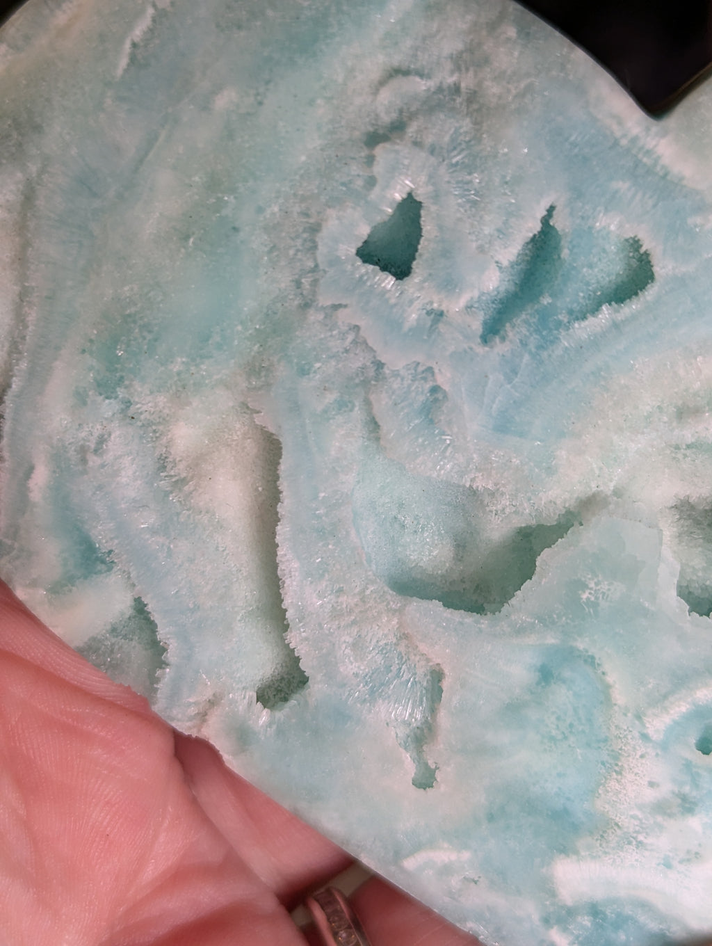 Hemimorphite crystal heart carving with stand