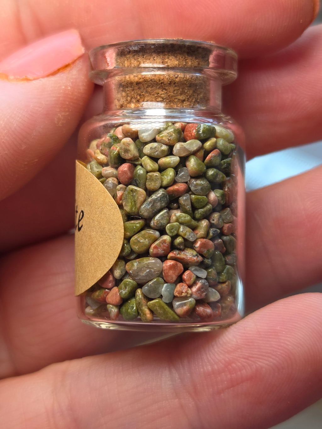 Crystal chips in glass jar