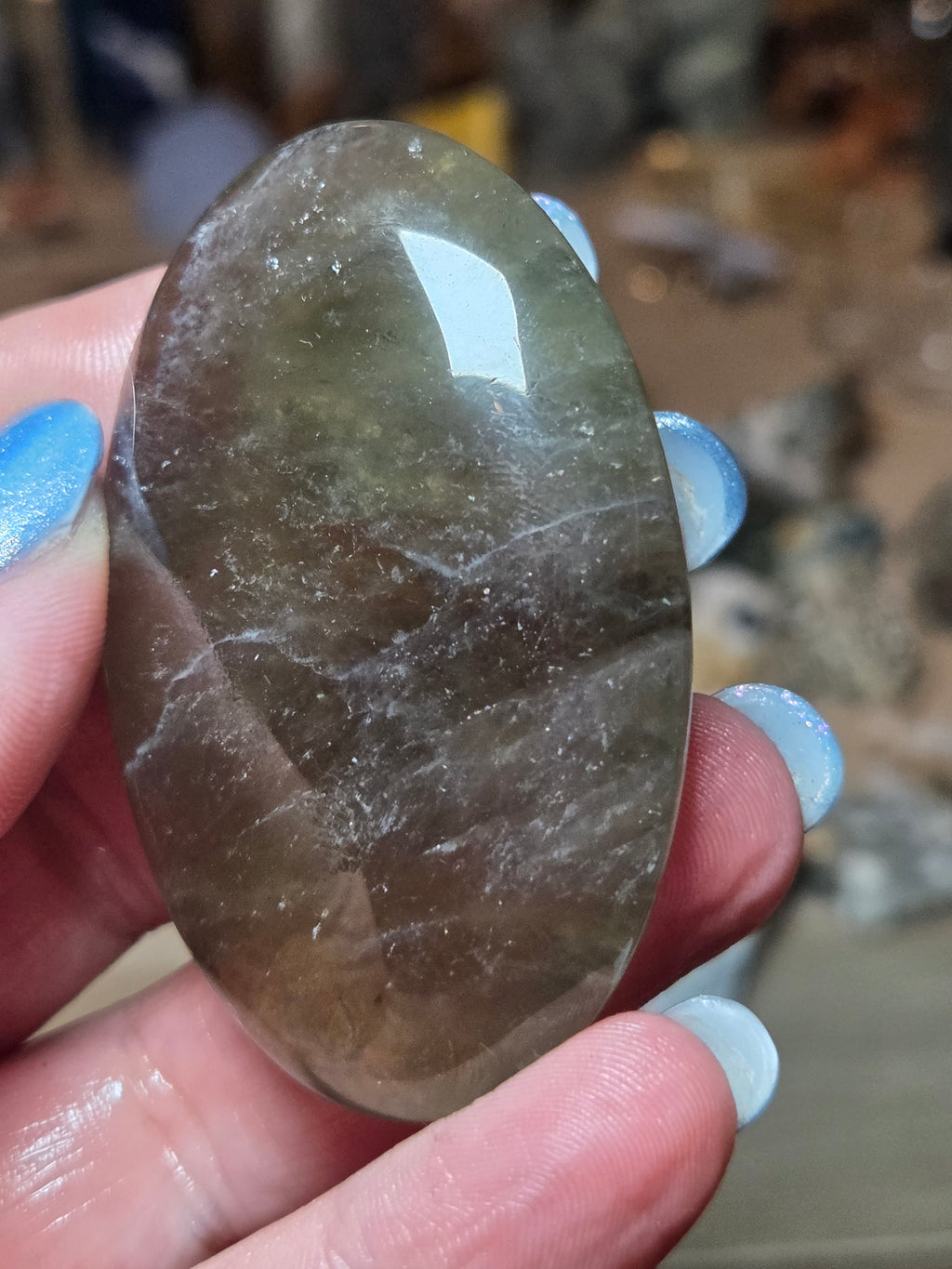 Natural  green Amethyst crystal palm stone