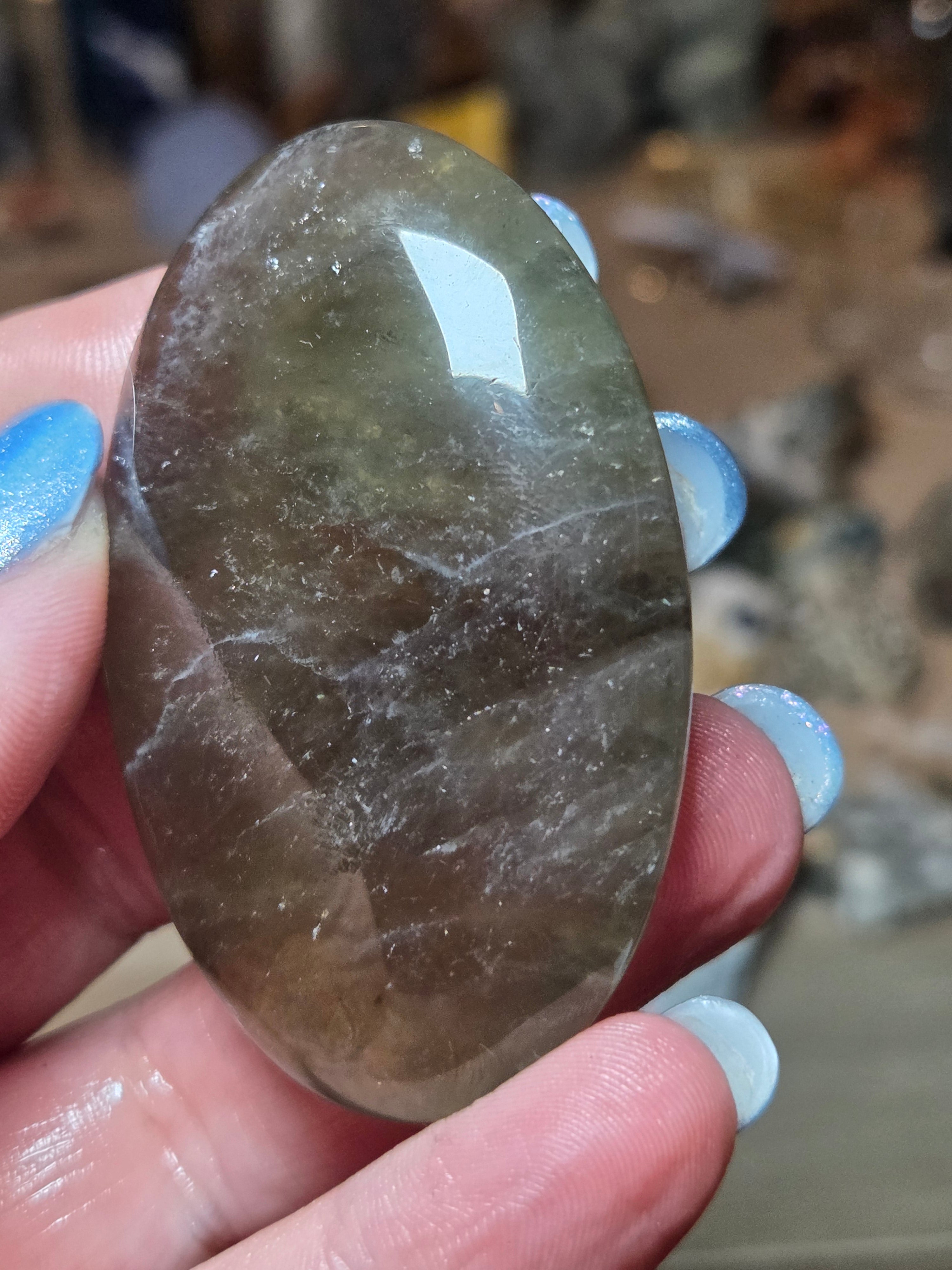 Natural  green Amethyst crystal palm stone