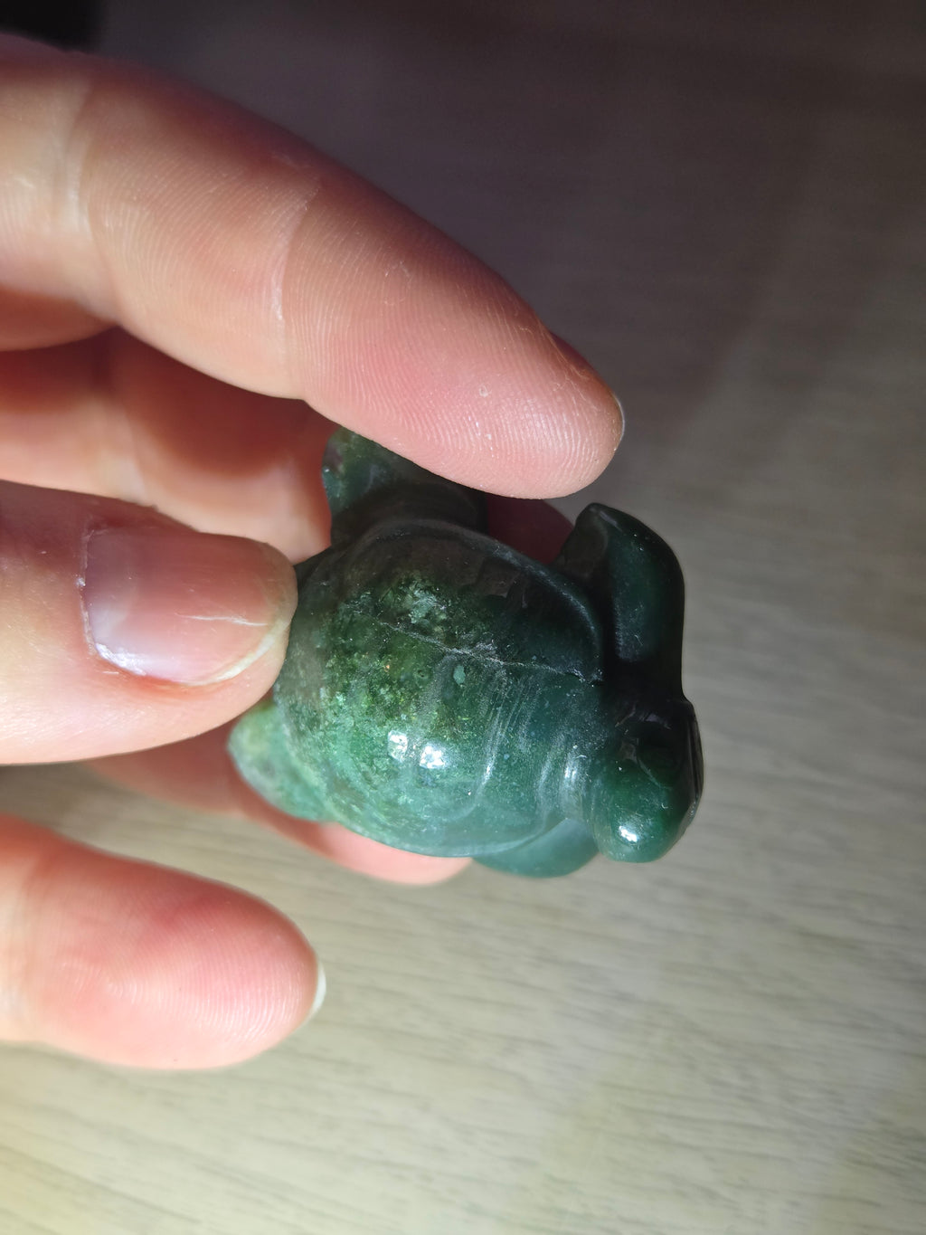 Green jade crystal turtle carving