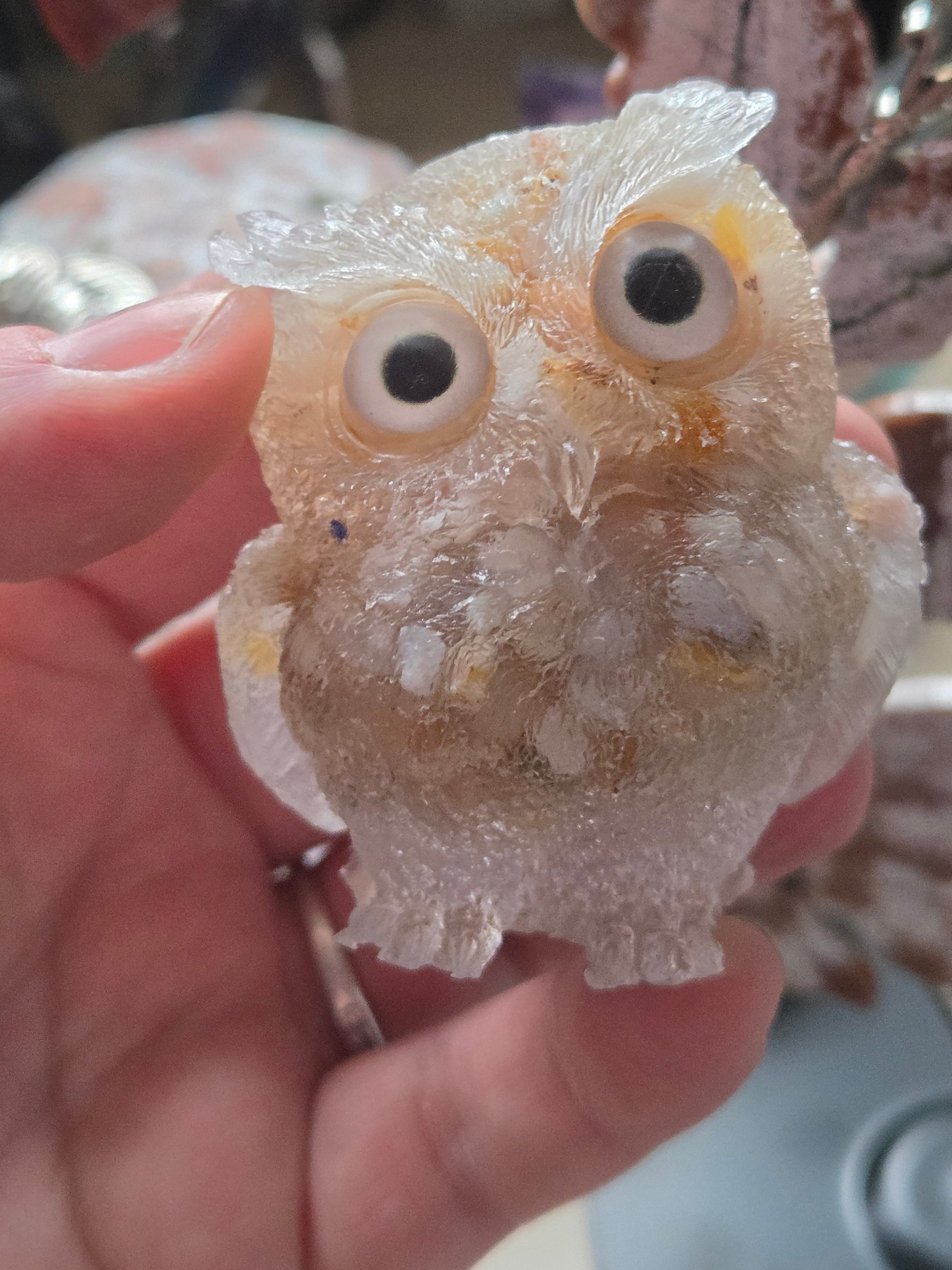 Flower agate crystal chip owl